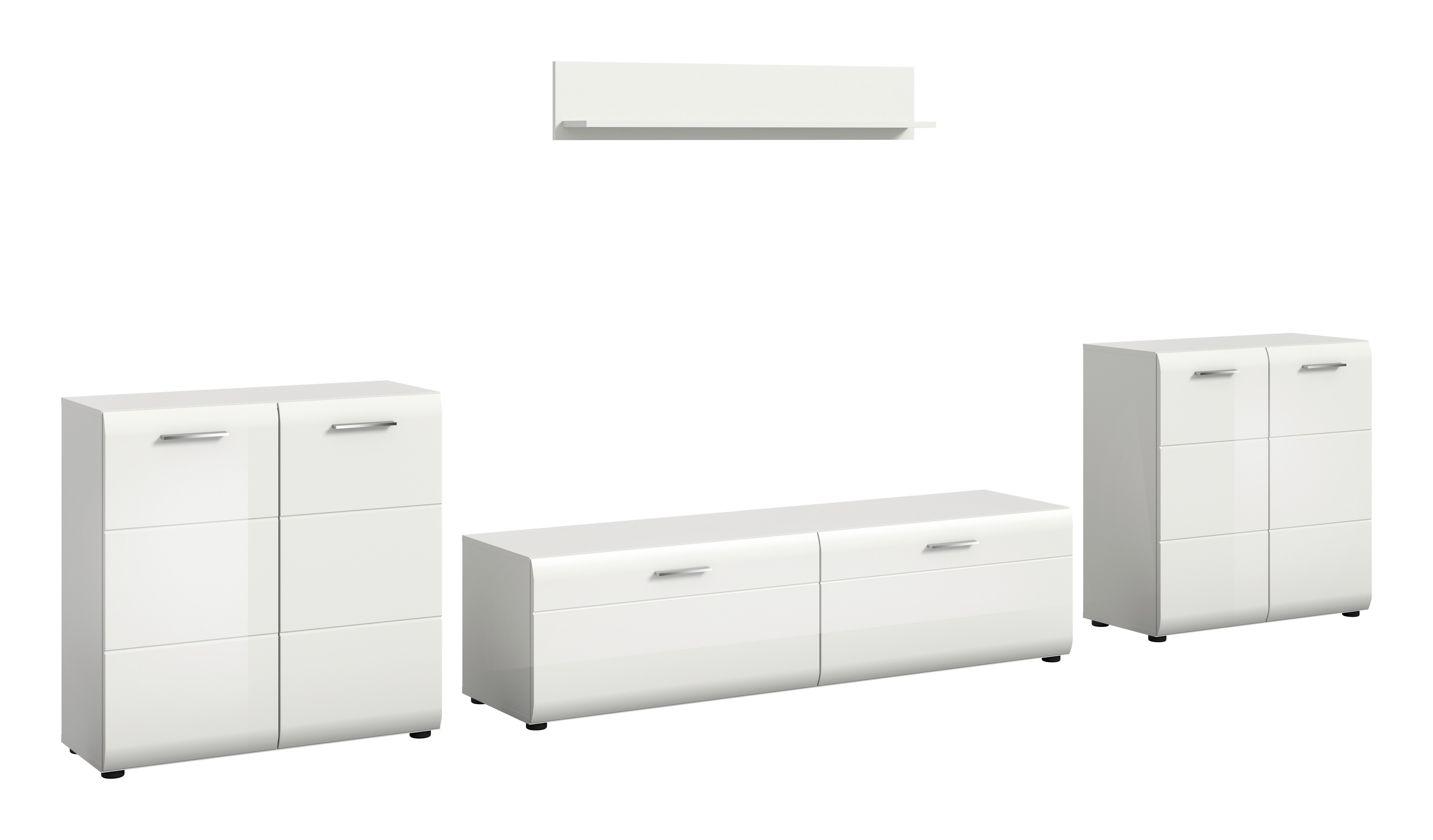 Sideboard Ice Weiß/weiß Hochglanz B: 350 Cm - Weiß Hochglanz/Schwarz, Design, Holzwerkstoff (350/160/41cm) - Livetastic