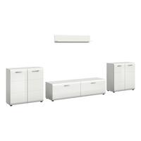 Sideboard Ice Weiß/weiß Hochglanz B: 350 Cm - Weiß Hochglanz/Schwarz, Design, Holzwerkstoff (350/160/41cm) - Livetastic