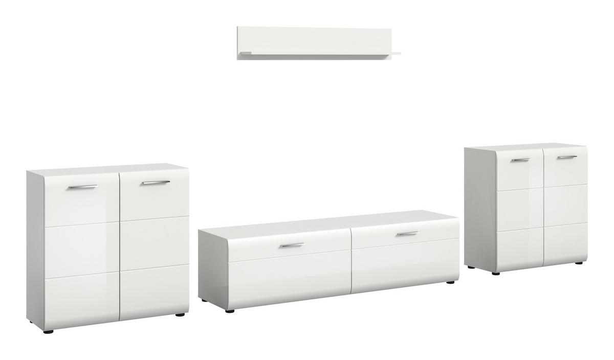 Sideboard Ice Weiß/weiß Hochglanz B: 350 Cm - Weiß Hochglanz/Schwarz, Design, Holzwerkstoff (350/160/41cm) - Livetastic