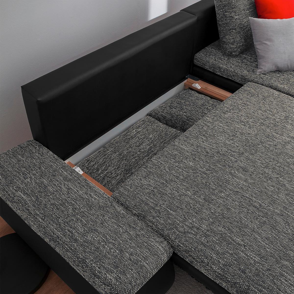 Ecksofa Acra Grau, Schwarz S:266x175cm - Chromfarben/Schwarz, Design, Textil (266/175cm) - Livetastic