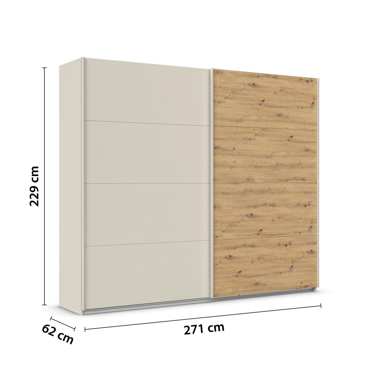 Schwebetürenschrank Feldkirch 271cm Champagner/Eiche Artisan - Champagner/Eiche Artisan, Trend, Holzwerkstoff (271/229/61cm) - Luca Bessoni