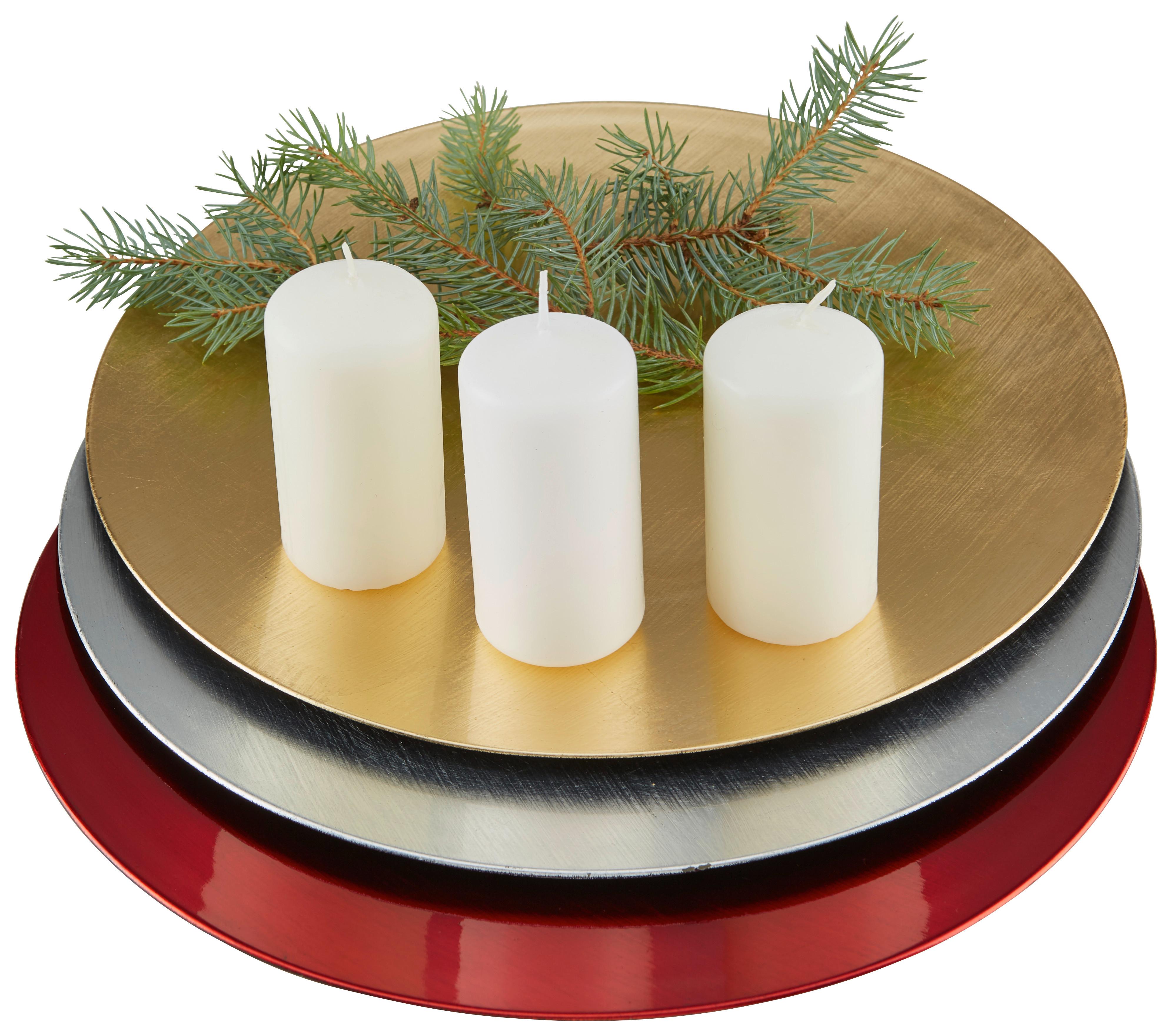 Dekoteller Roxana Rot/Silber/ Gold Kunststoff D: 32 cm - Rot/Silberfarben, KONVENTIONELL, Kunststoff (32cm) - Ondega
