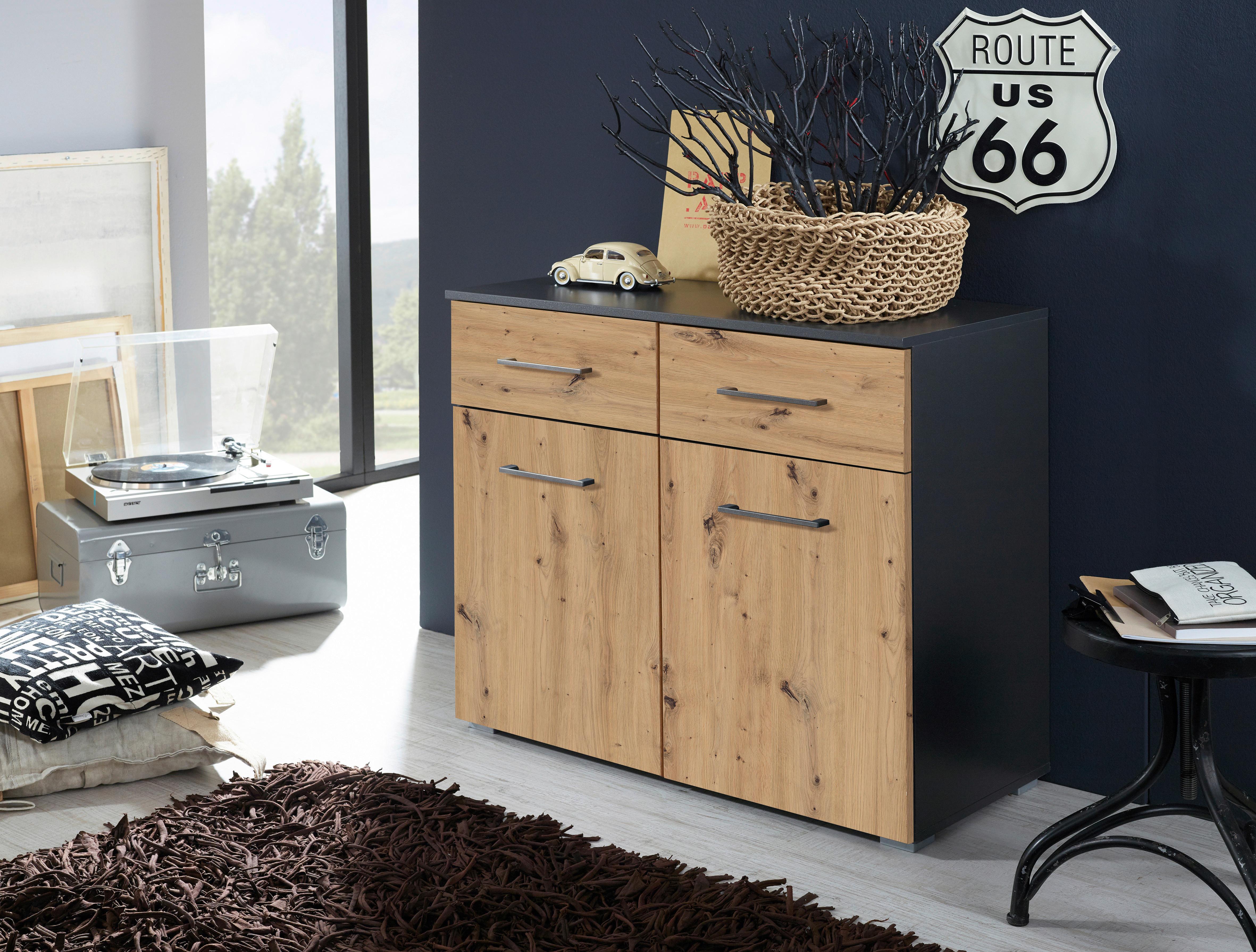 Kommode 93 Cm Nevada Dunkegrau - Dunkelgrau/Alufarben, MODERN, Holzwerkstoff (93/81/42cm) - Rauch Möbel