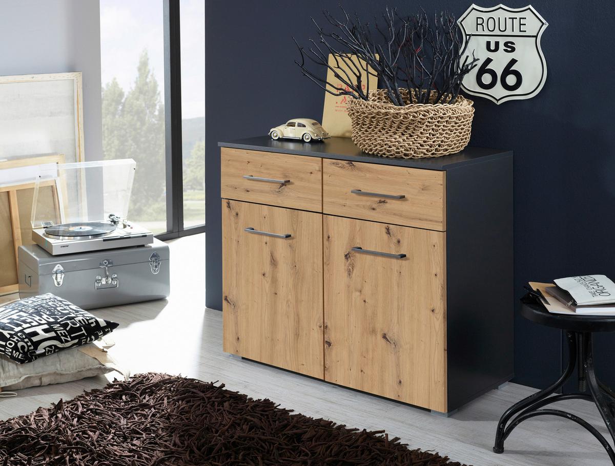 Kommode 93 Cm Nevada Dunkegrau - Dunkelgrau/Alufarben, MODERN, Holzwerkstoff (93/81/42cm) - Rauch Möbel