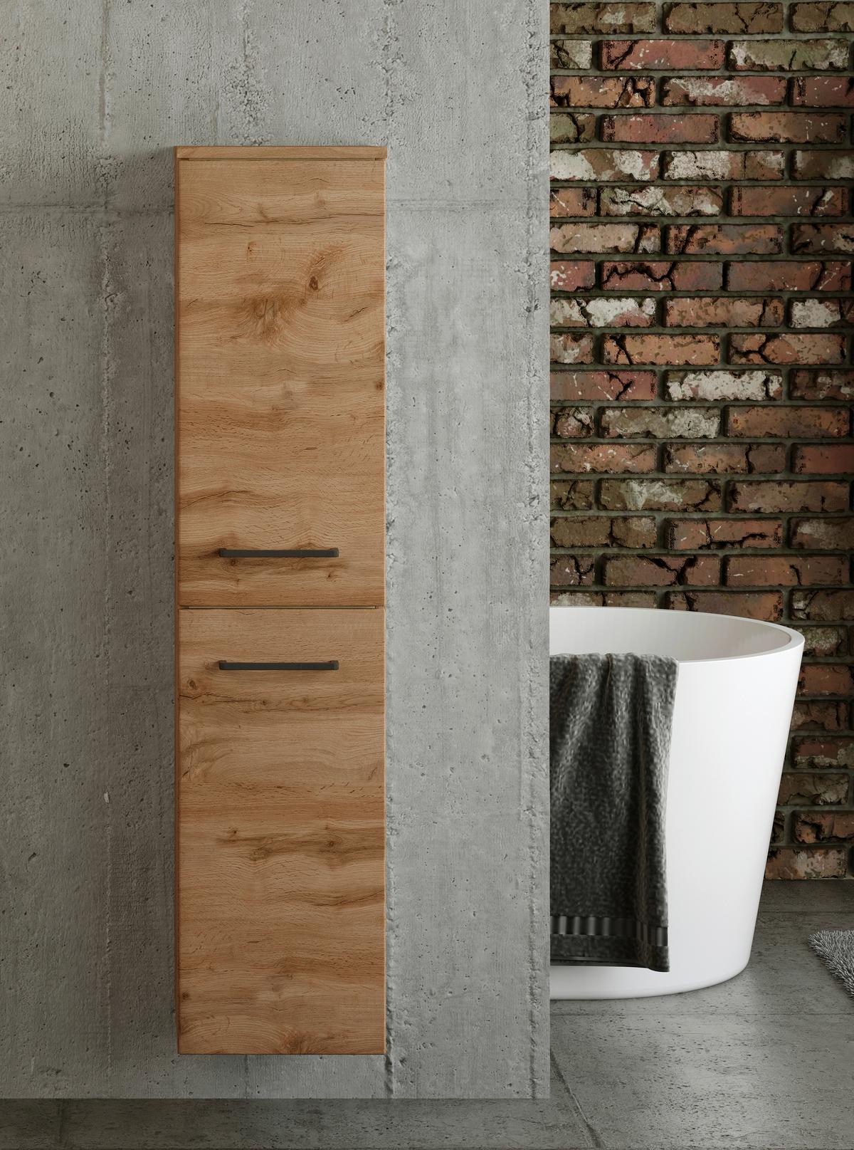 Midischrank Manchester B: 30 Cm Eiche Wotan Dekor - Eichefarben/Schwarz, MODERN, Holzwerkstoff (30/130/35cm) - Held