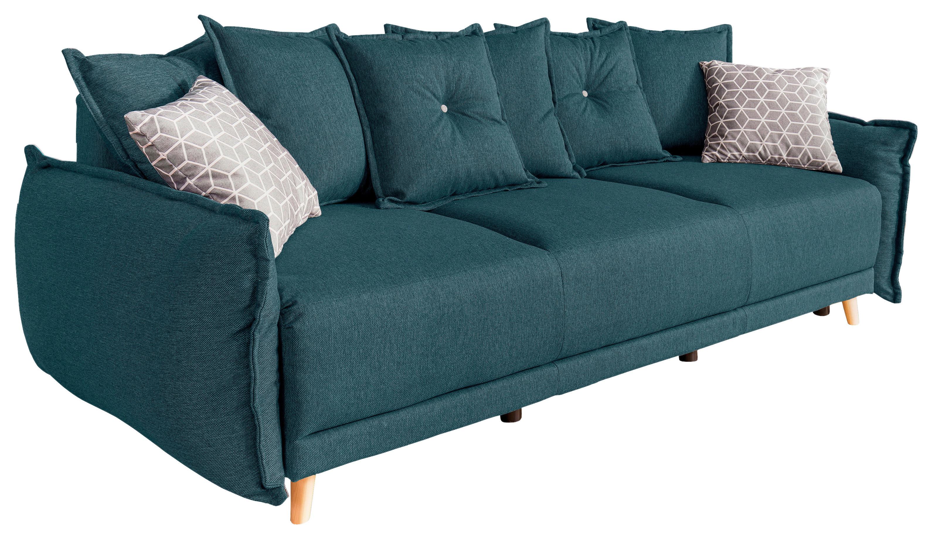 Dreisitzer-Sofa mit Bettfunkt. Lazy Lukka, Webstoff - Türkis/Beige, Basics, Textil (230/80/100cm) - MID.YOU