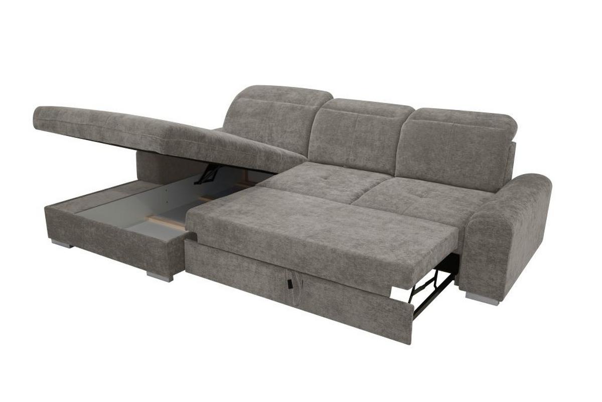 Rohová sedačka MALAGA, levá, šedohnědá žinylka - barvy chromu/šedohnědá, Konvenční, kov/dřevo (203/286cm) - Ondega