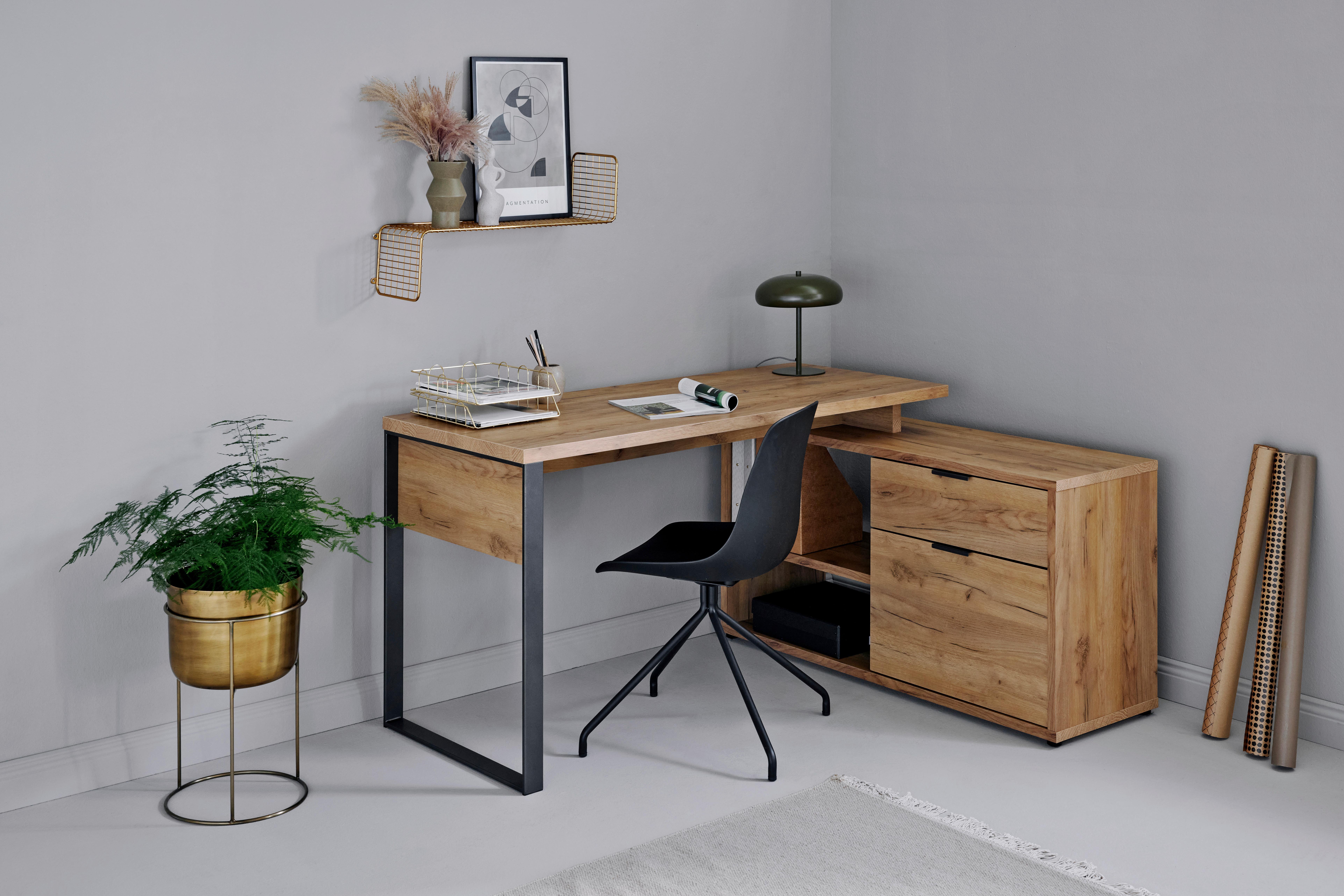 Eckschreibtisch mit Stauraum B: 120cm H: 76cm Loop C 150 E - Eichefarben/Anthrazit, MODERN, Holzwerkstoff/Metall (150/120/76cm) - Livetastic