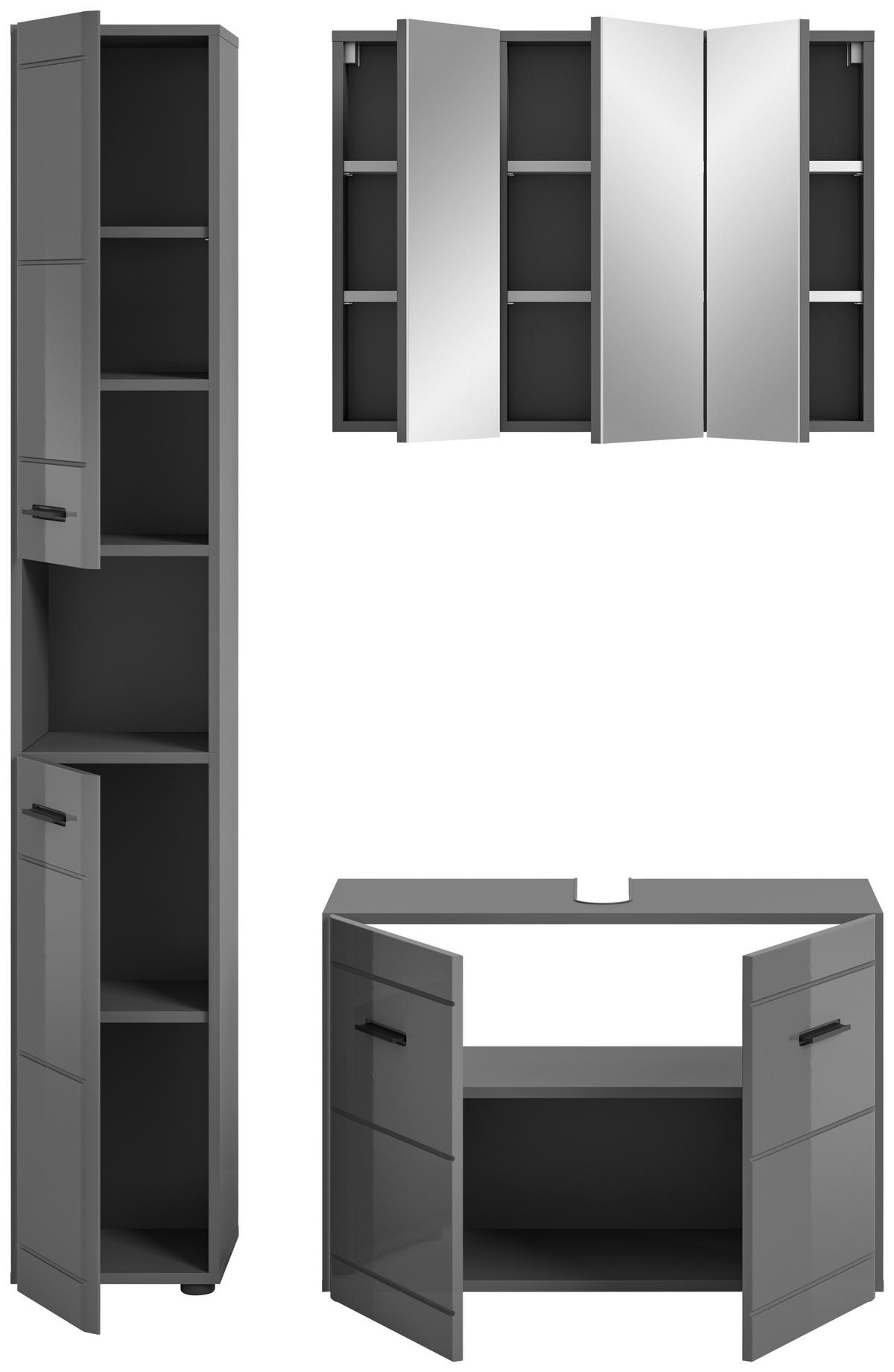 Badezimmer Soft Grau Hg B: 110 Cm - Grau Hochglanz/Schwarz, MODERN, Holzwerkstoff (110cm) - MID.YOU