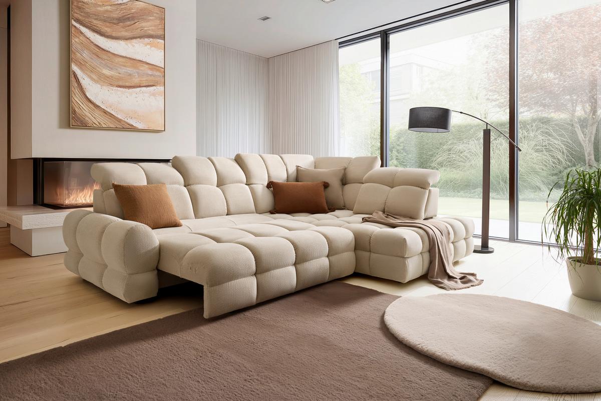 Rohová sedačka TOLLO L, pravá, béžová, elektrický výsuv - čierna/béžová, Modern, drevo/kompozitné drevo (302/217cm) - Premium Living