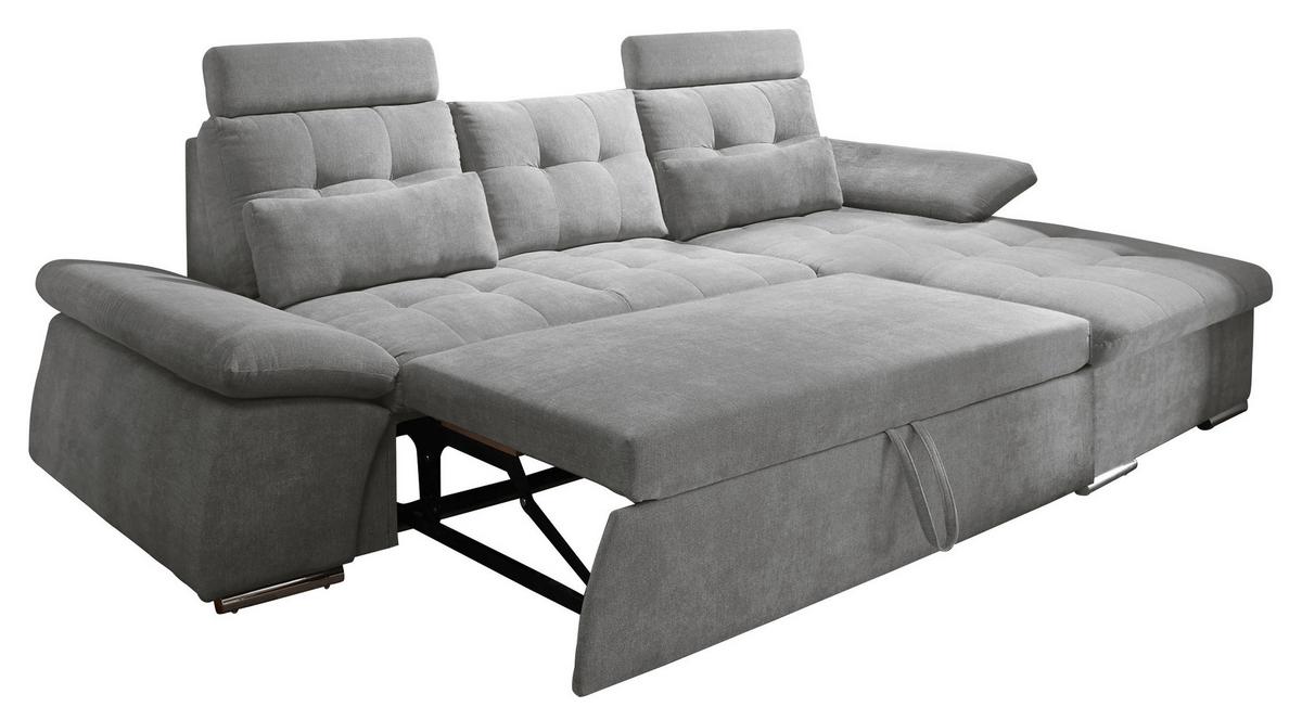 Ecksofa mit Schlaffunktion Nalo Longchair, Webstoff - Silberfarben/Grau, KONVENTIONELL, Holzwerkstoff/Textil (268/170cm) - MID.YOU