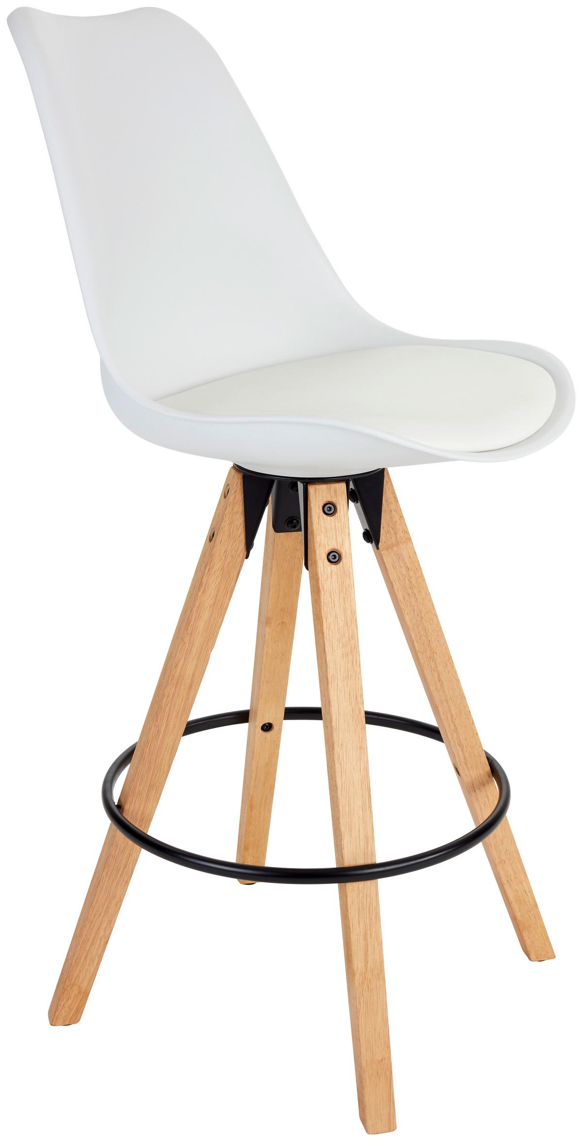 Barhocker mit Lehne Levi Weiß/Kautschukholz - Weiß/Naturfarben, MODERN, Holz/Kunststoff (48,5/111,5/55cm) - MID.YOU