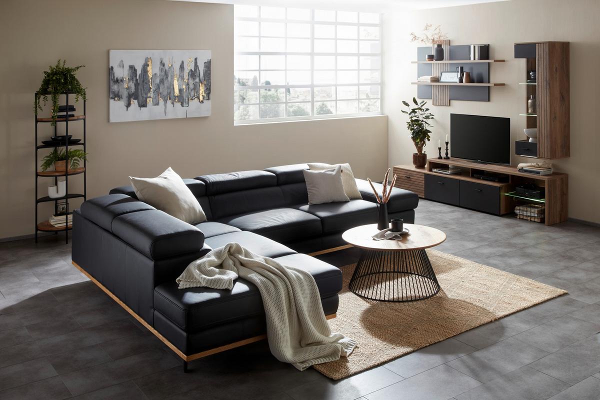 Rohová sedačka CARMEN, ľavá, čierna koža MADRAS - čierna, Modern, kov/koža (292/72/226cm) - Premium Living