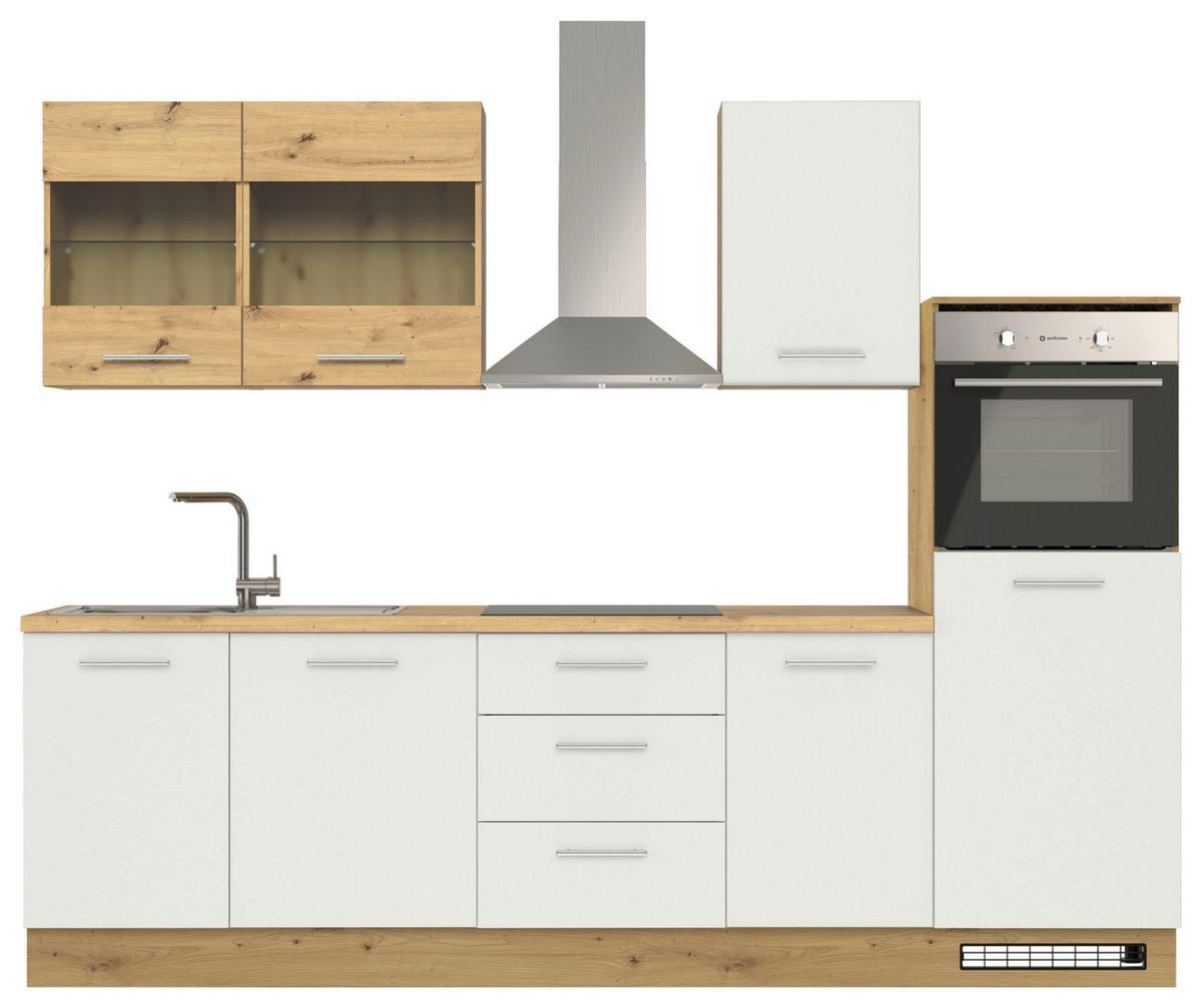 Küchenblock Capri Weiß/Eiche Dekor B: 280 cm - Weiß/Eiche Artisan, Basics, Glas/Holzwerkstoff (280cm) - MID.YOU