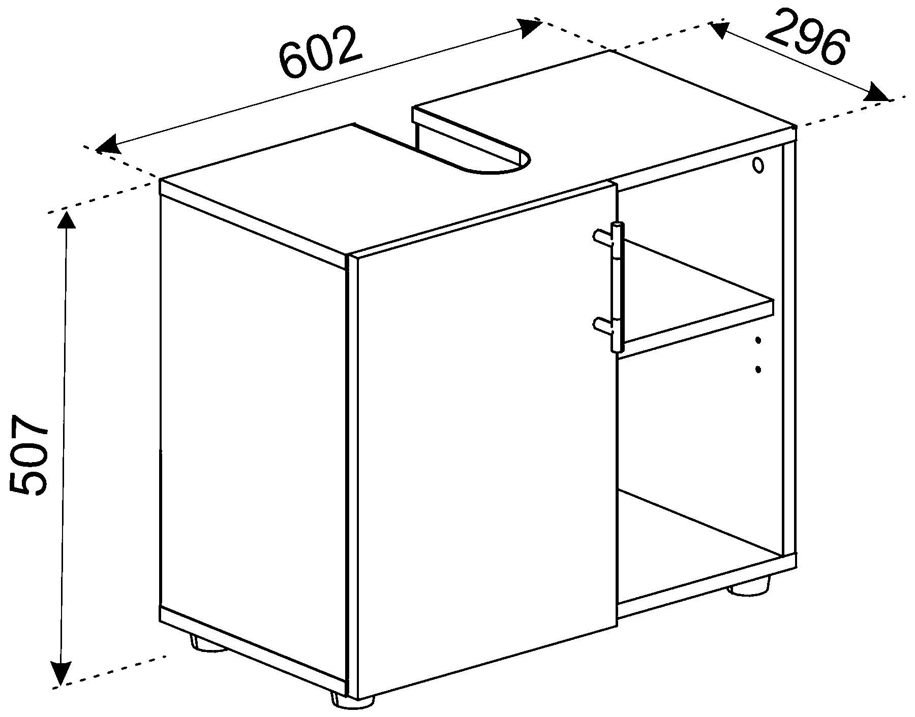 Waschbeckenunterschrank Flandu IIi B: 60,2 cm Weiß - Schwarz/Weiß, MODERN, Holzwerkstoff (60,2/50,7/29,6cm) - MID.YOU