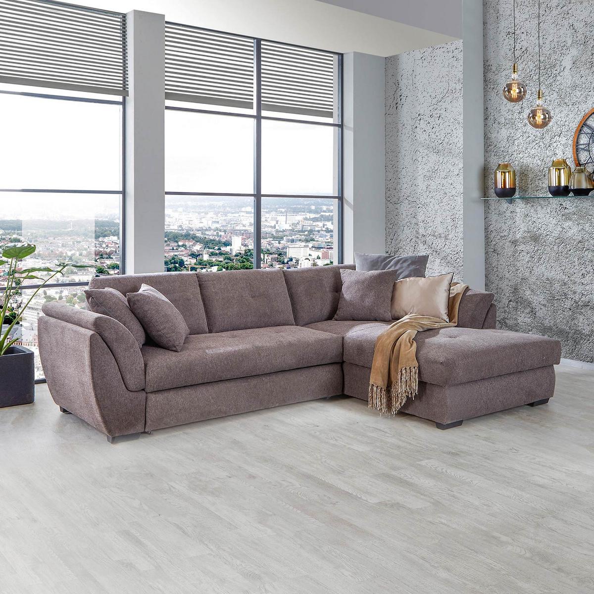 Rohová sedačka BERISSO, pravá, hnědá - hnědá, Design, textil/plast (278/187cm) - Ondega