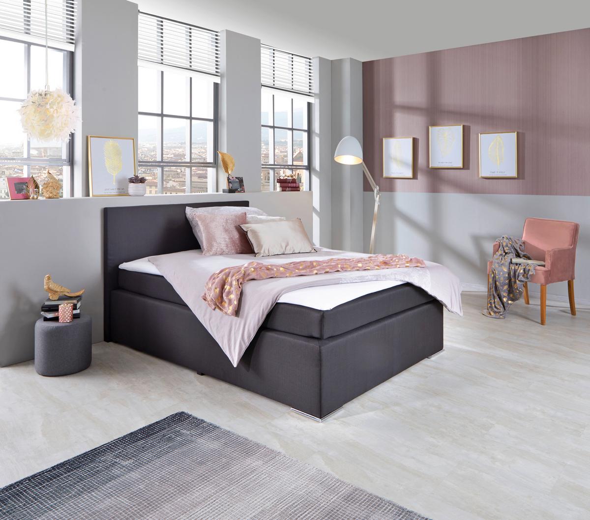 Postel Boxspring NERO PL: 140/200cm, černá - černá/barvy chromu, Konvenční, kov/textil (140/200cm)