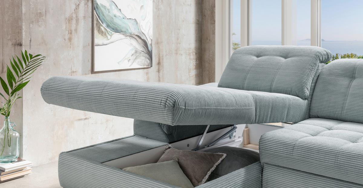 Eckschlafsofa Delphino Hellblau S: 189x273 cm - Schwarz/Hellblau, MODERN, Textil (189/273cm) - Livetastic