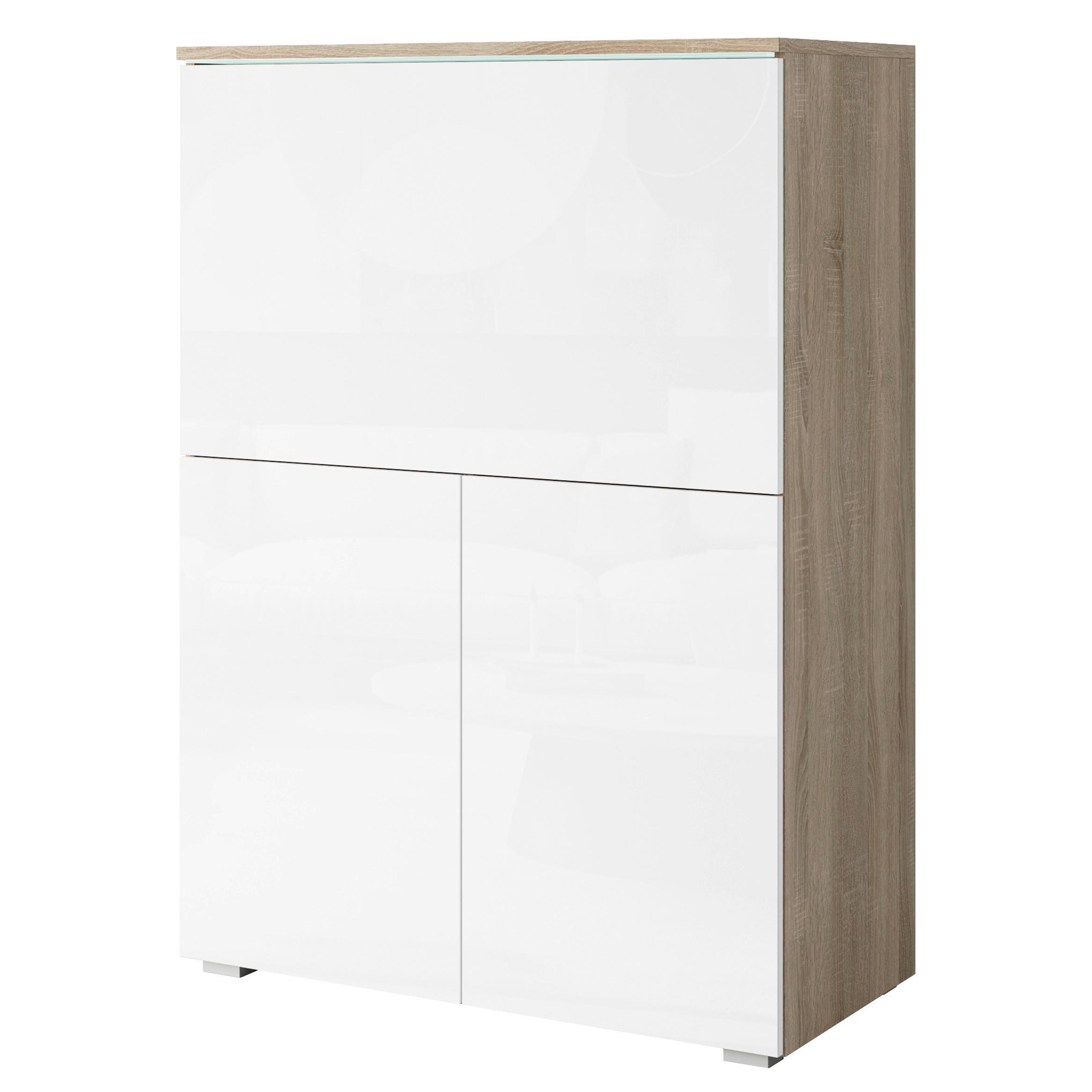 Sekretär Vera 90 Eiche/Weiß HG B: 90cm - Eichefarben/Weiß Hochglanz, Design, Holzwerkstoff (90/125,1/42cm) - P & B