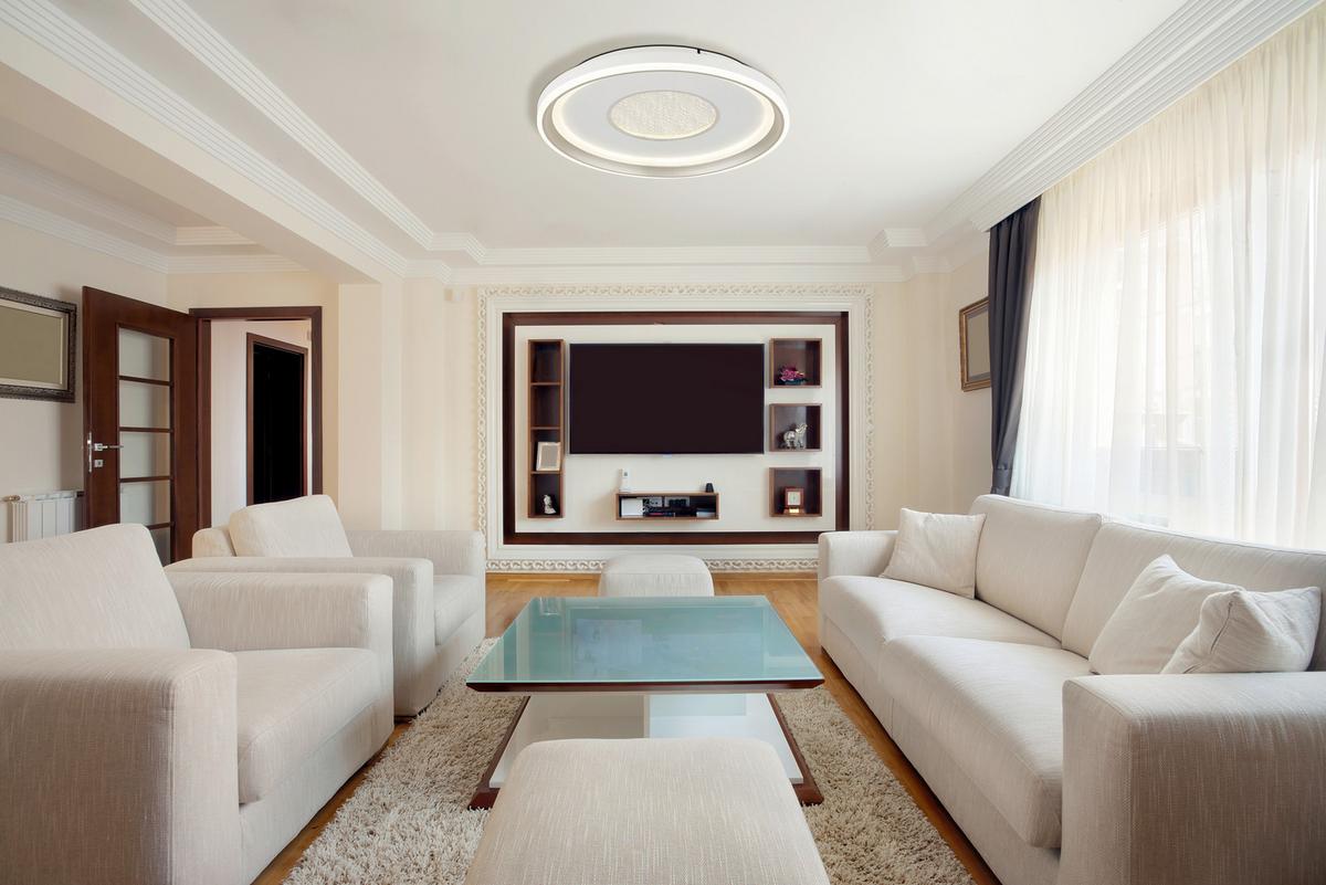 Led-deckenleuchte Eila Weiß Champagner D: 48 Cm - Champagner/Weiß, Design, Kunststoff/Metall (48/7,5cm) - Globo