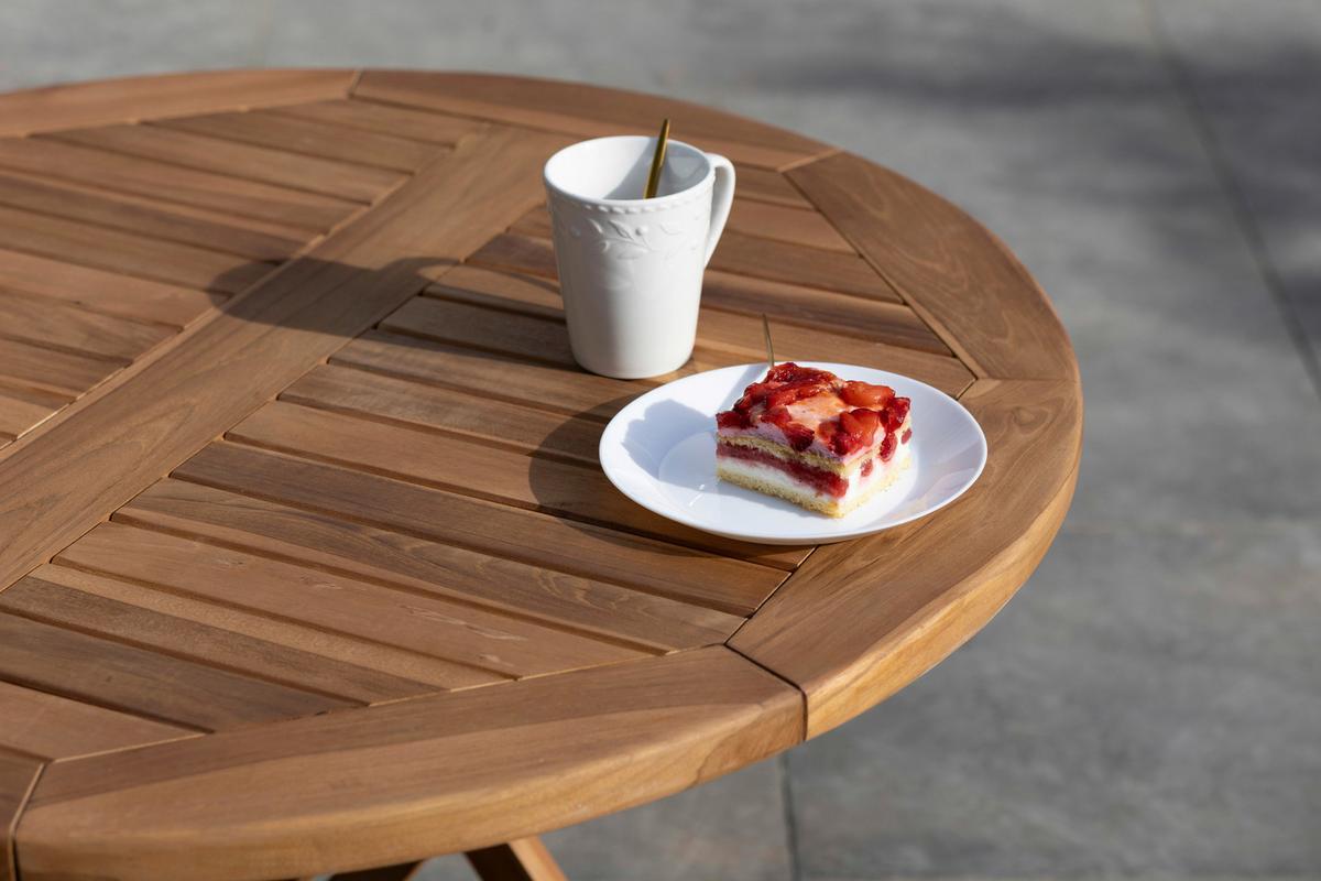 Gartentisch Klappbar Woodie Teakholz D: 90cm - Teakfarben, Basics, Holz (90/75cm) - Gardenson
