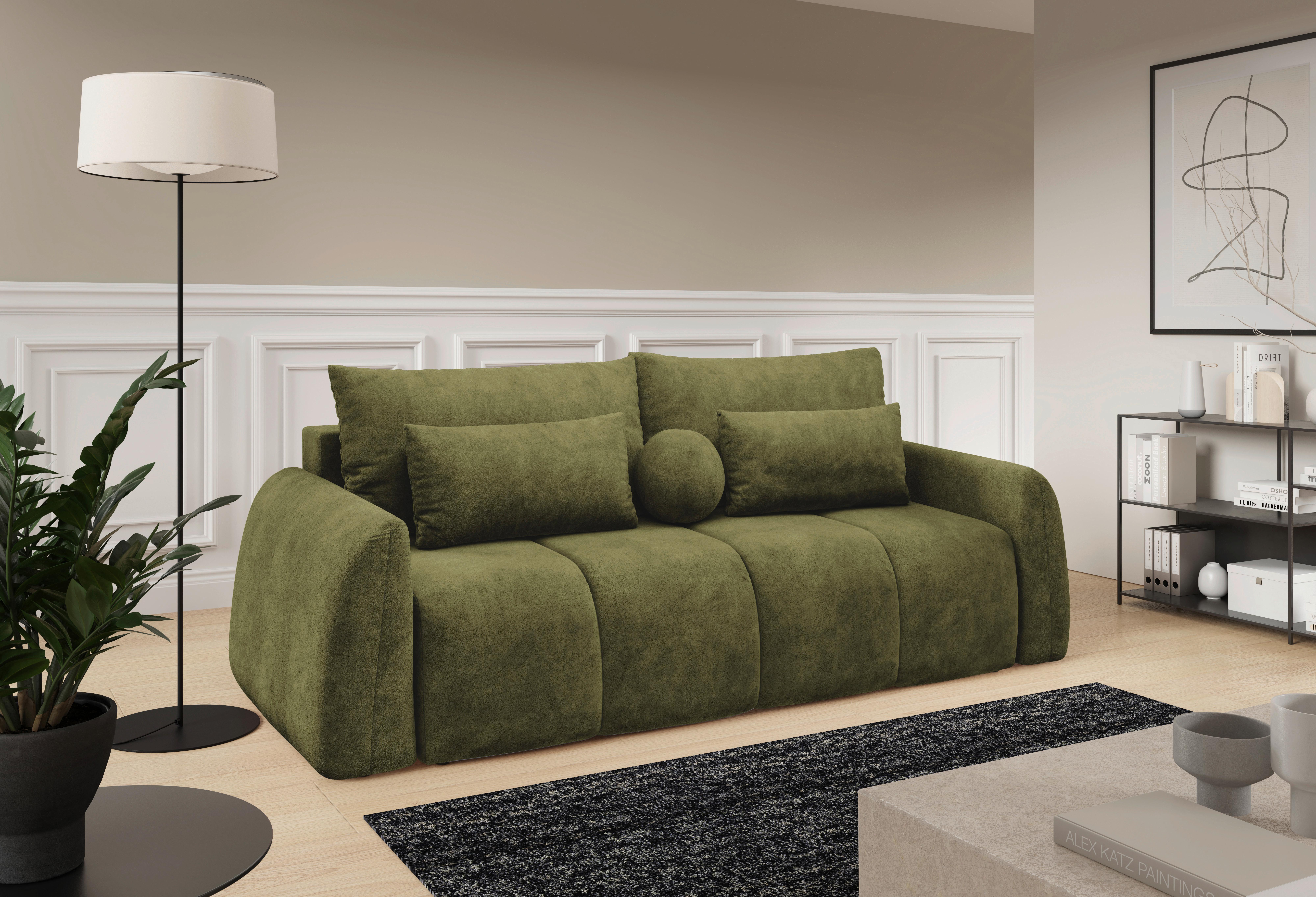 Schlafsofa Geronimo Olivgrün B: 252cm - Schwarz/Olivgrün, Design, Textil (252/93/167cm) - Livetastic