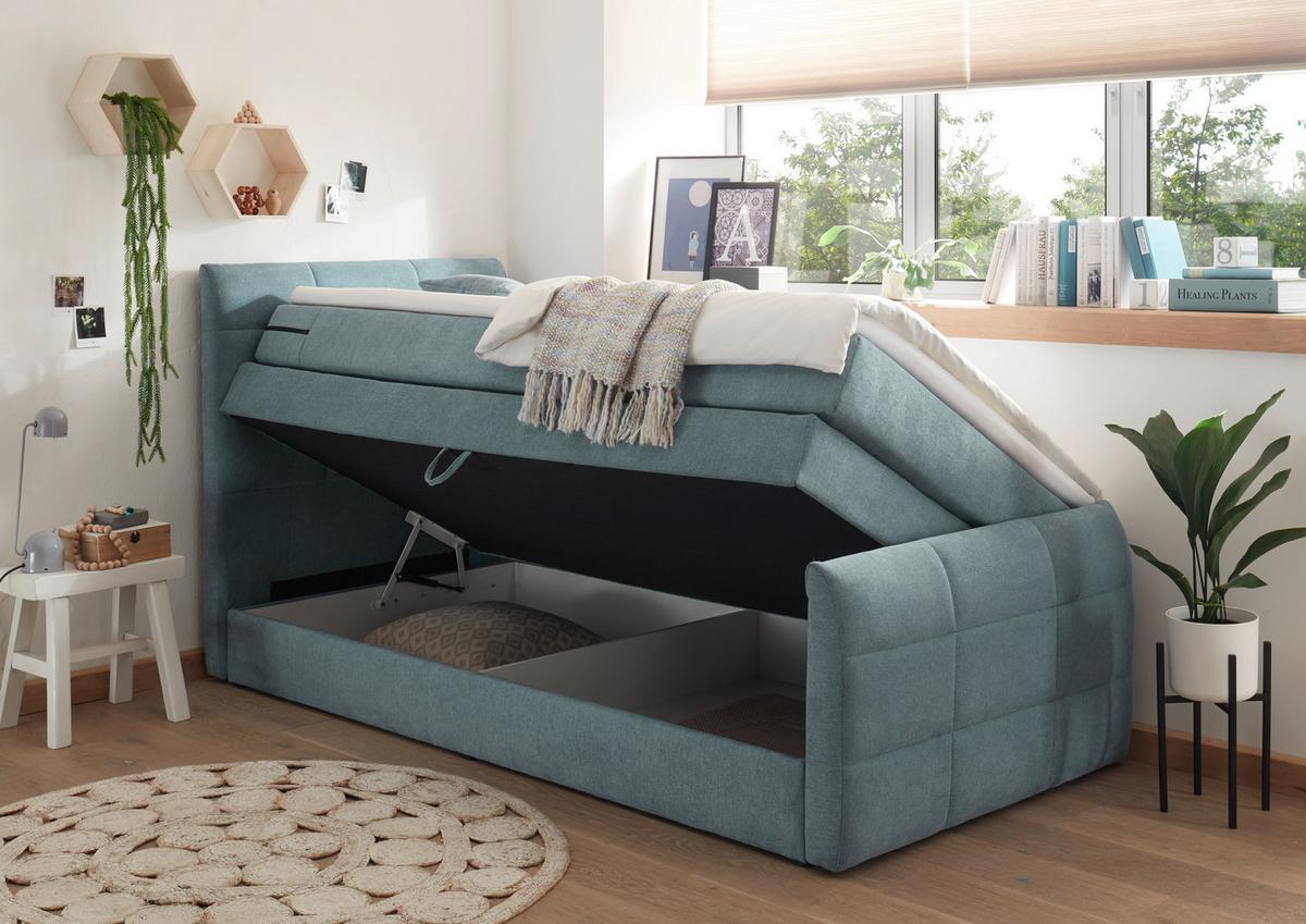 Boxspring postel  KUBA 100x200 cm modrá - modrá, Basics, kompozitní dřevo/textil (100/200cm) - MID.YOU