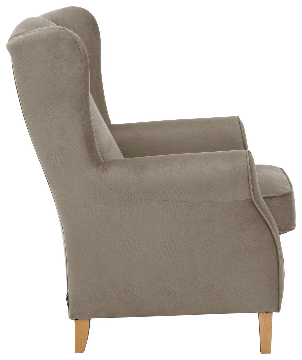 Ohrensessel mit Armlehnen Lorris Flachgewebe Hellbraun - Hellbraun/Eichefarben, KONVENTIONELL, Textil (77/103/86cm) - Max Winzer