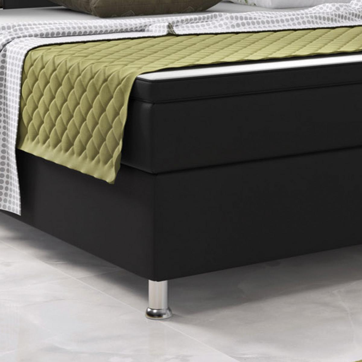 Boxspringbett Mit Topper Lederlook 180x200 Riva - Silberfarben/Schwarz, KONVENTIONELL, Leder/Textil (180/115/210cm) - MID.YOU