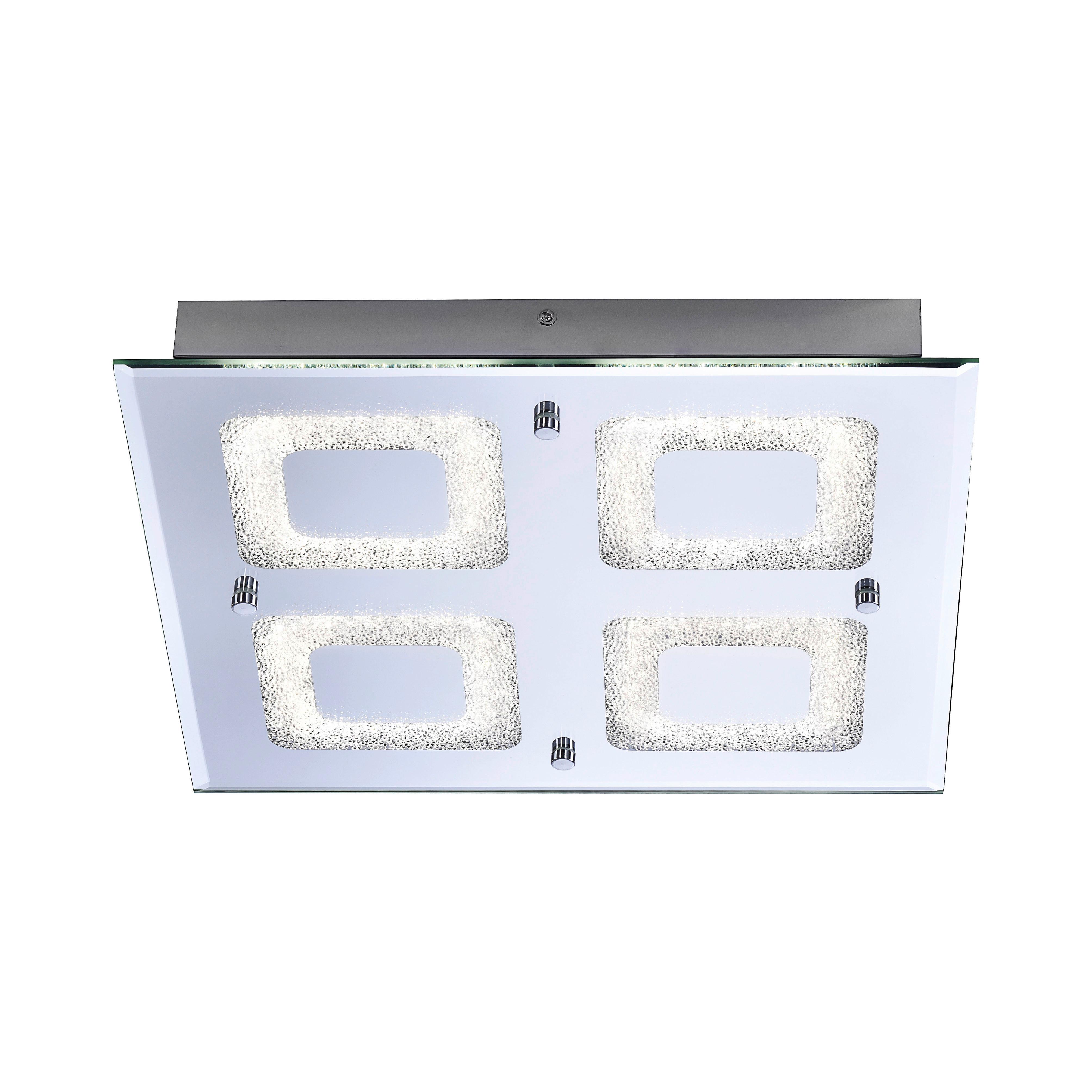 LED-Deckenleuchte Lisa L: 36 cm, Rechteckig - Chromfarben, KONVENTIONELL, Glas/Metall (36/36/6,3cm)