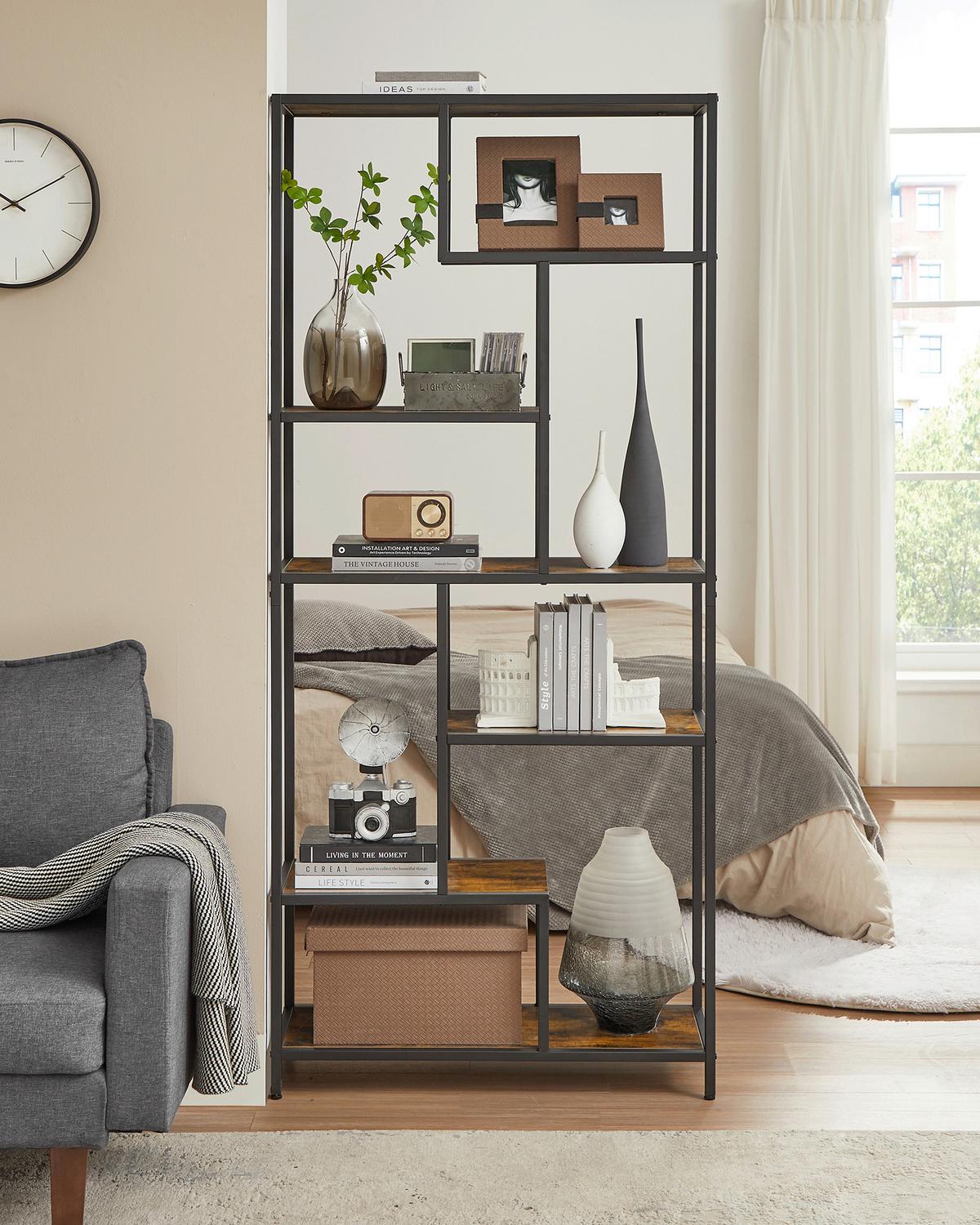 Regál RUSTIK - hnedá/čierna, Trend, kompozitné drevo (80/180/30cm) - Boxxx