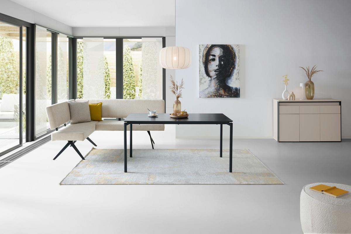 Eckbank Chios - Beige/Schwarz, KONVENTIONELL, Textil/Metall (150/190cm) - MID.YOU