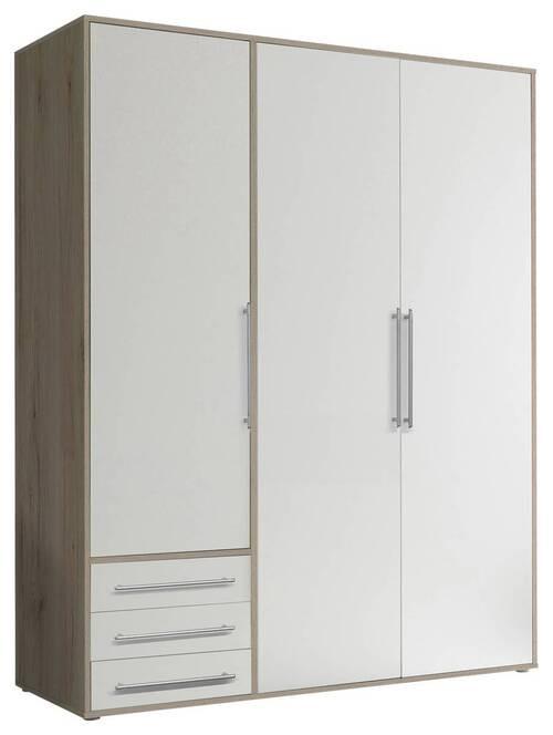 Drehtürenschrank mit Laden 155cm Lyss Weiß/Eiche Dekor - Weiß/Eiche San Remo, MODERN, Holzwerkstoff (155/194/58cm) - Livetastic