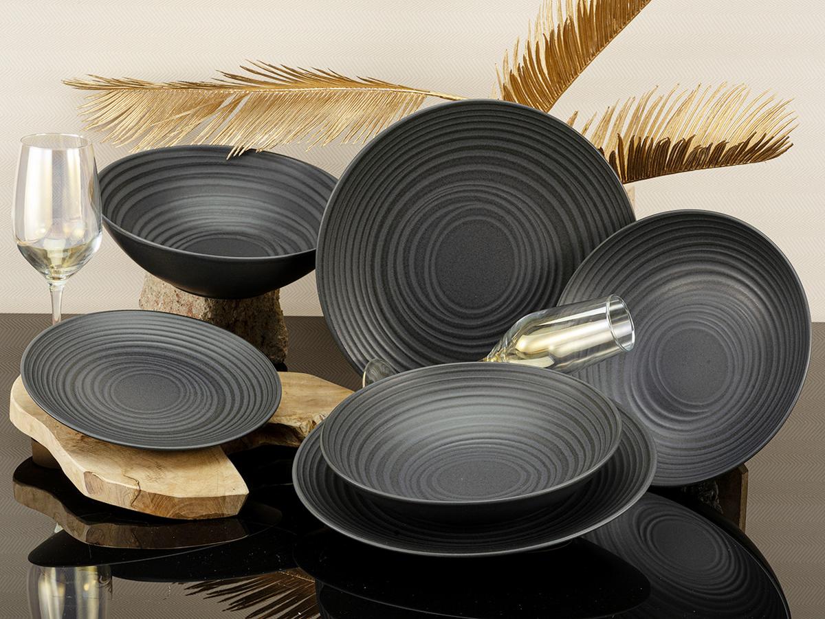 Tafelservice Keramik 4 Personen Geschirr Set Schwarz - Schwarz, Trend, Keramik - Creatable