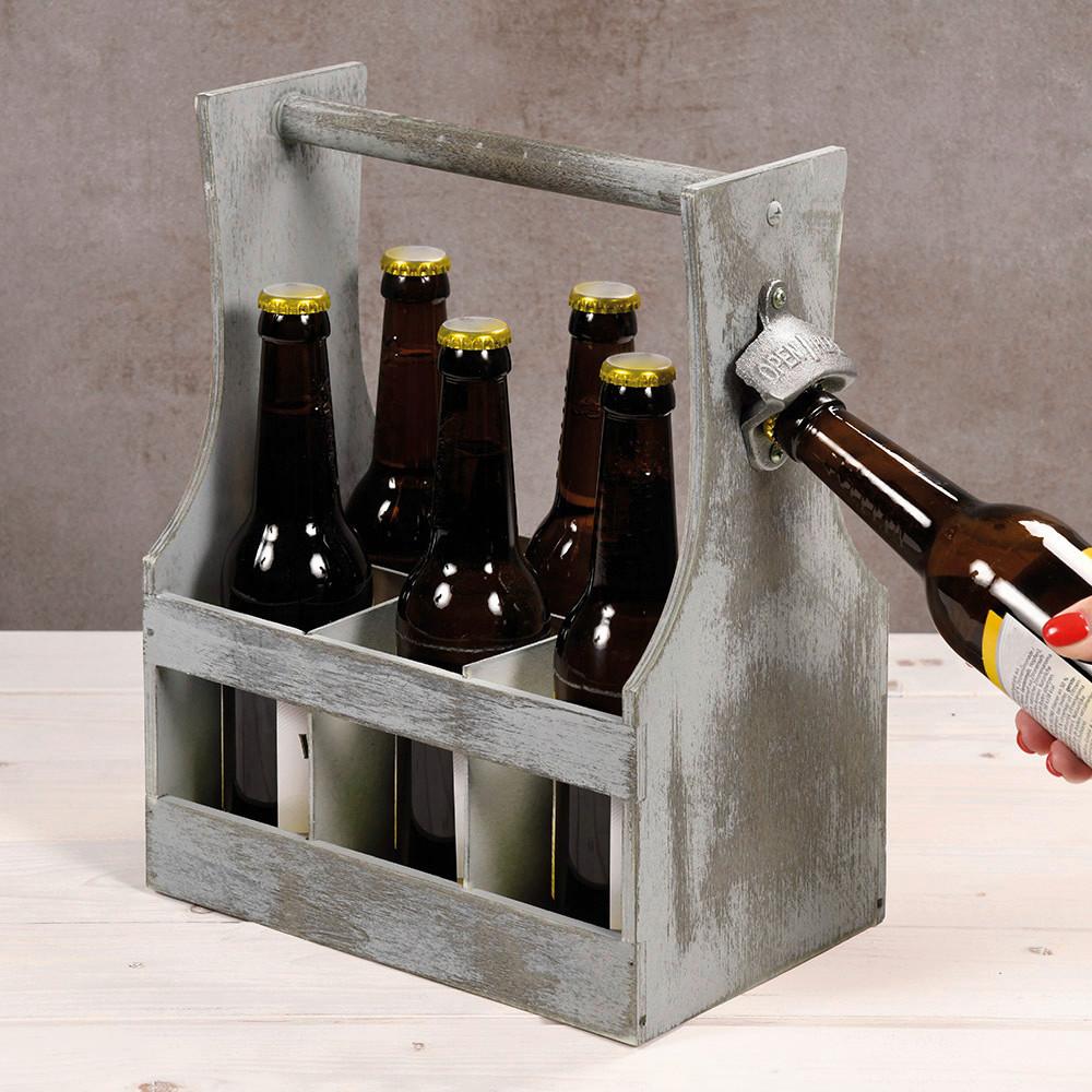 Flaschenträger Antik Grau - Grau, Basics, Holz (31/20/35cm) - Kesper