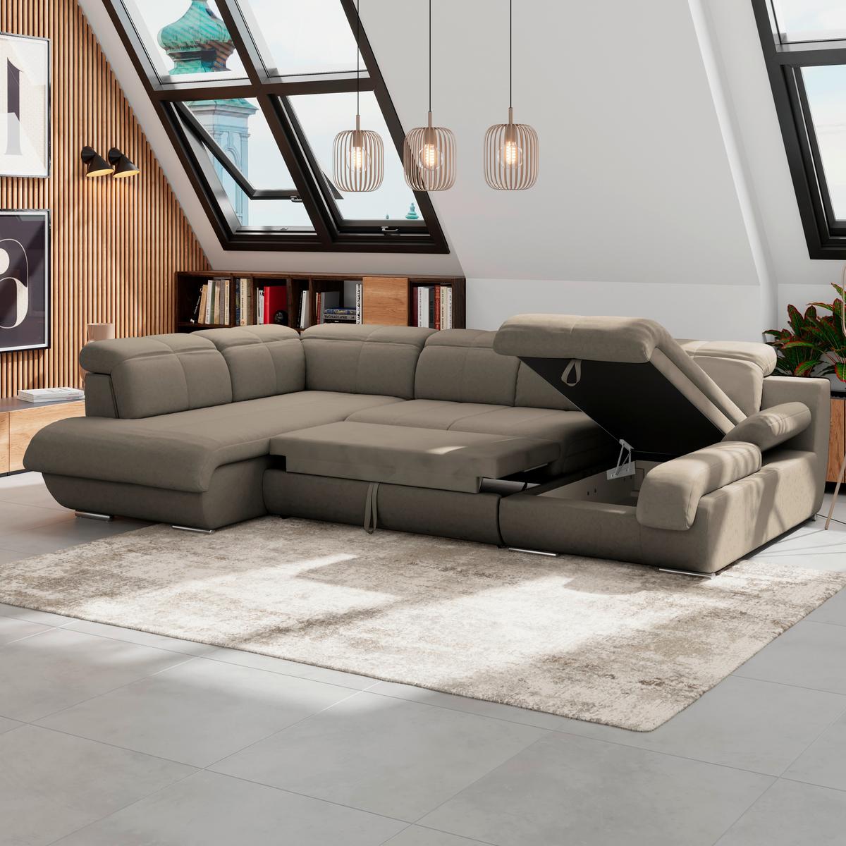 Wohnlandschaft Multi - Chromfarben/Dunkelbraun, MODERN, Textil (228/345/184cm) - Luca Bessoni