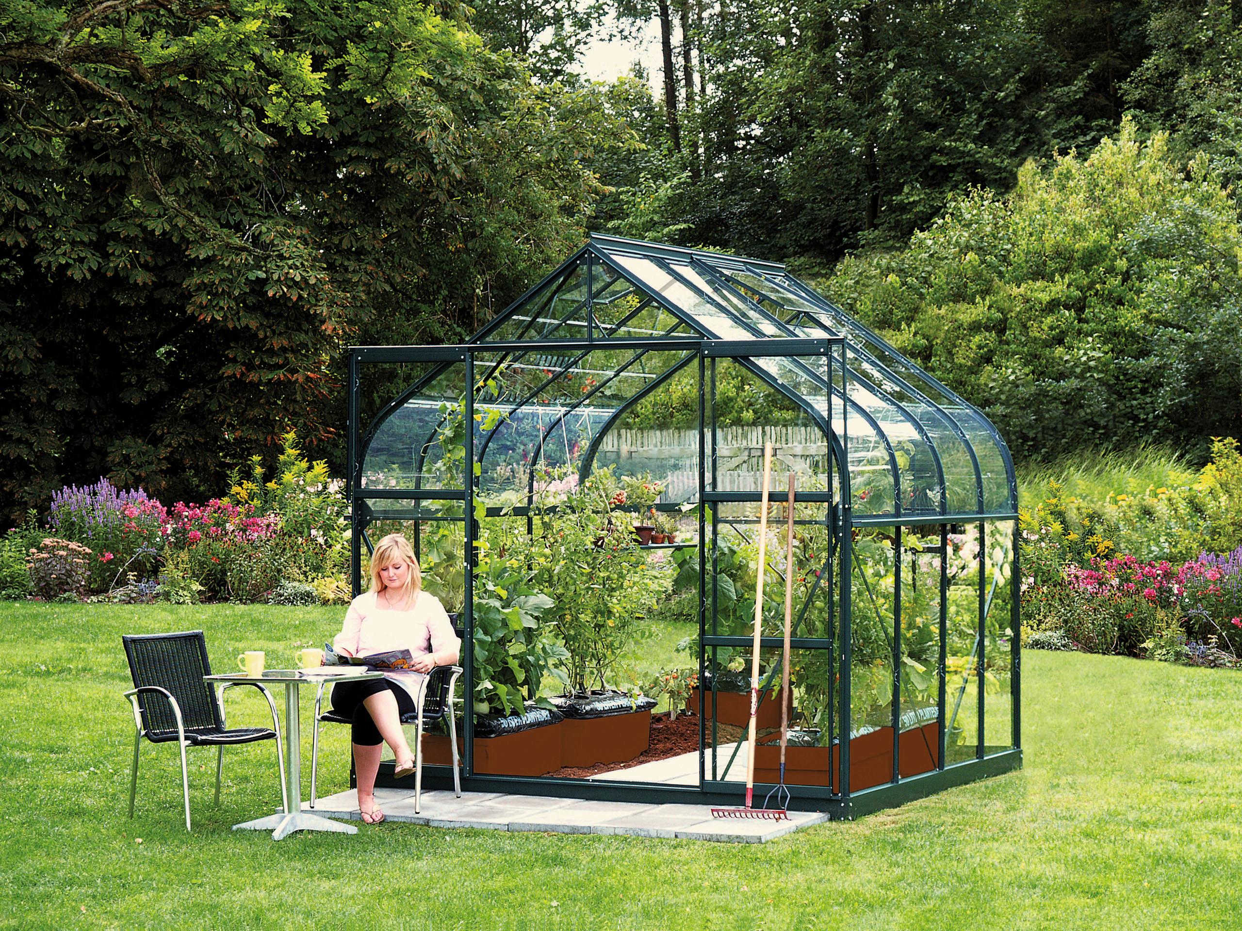 Gewächshausbausatz Diana 6700 6,7 M2 Metall/Glas Smaragdgrün - Smaragdgrün, Basics, Glas/Metall (263,5/254,5/258cm)
