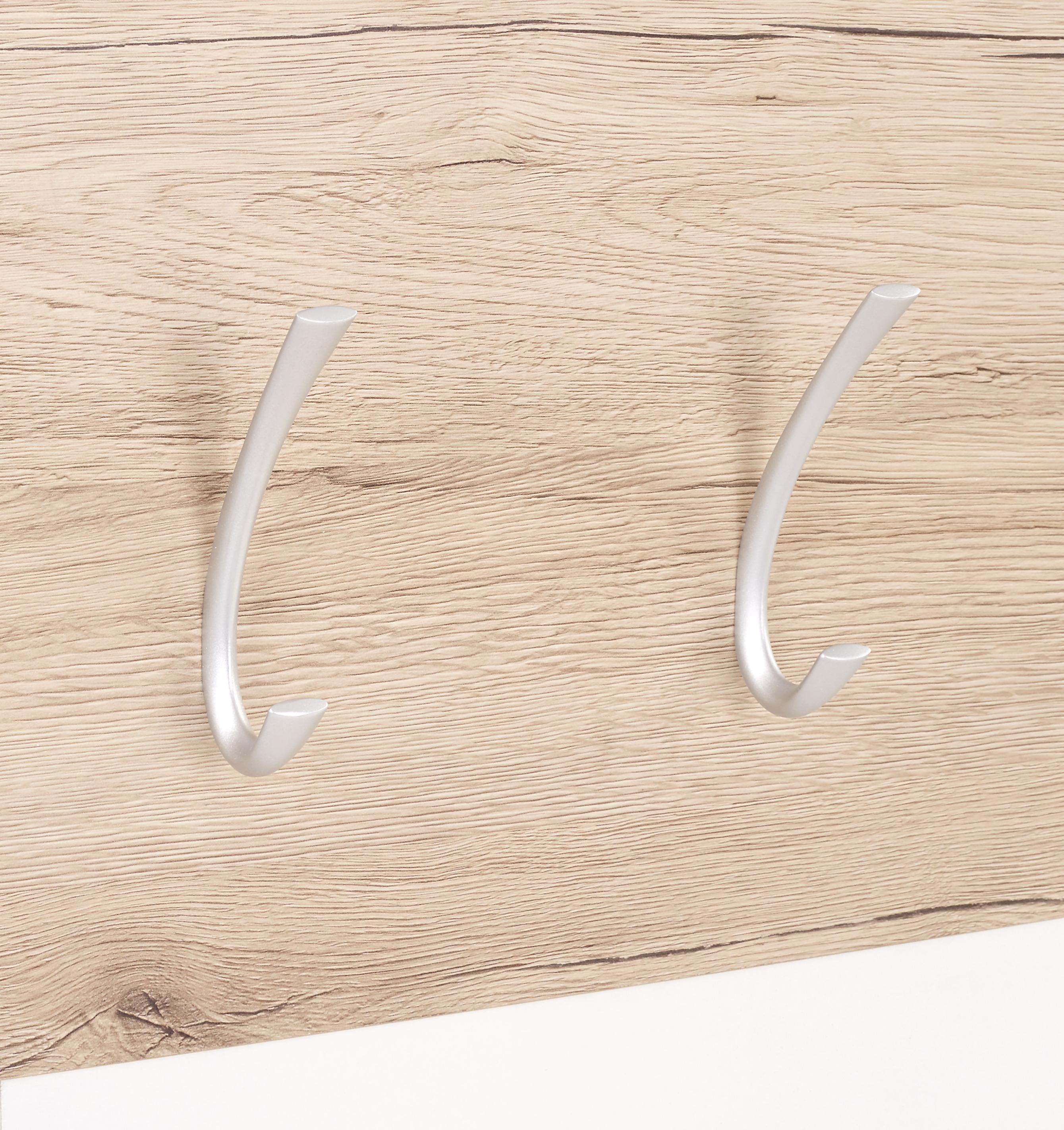 Garderobenpaneel Moya Weiß /Eichefarben B: 70 cm 6 Haken - Eichefarben/Weiß, MODERN, Holzwerkstoff/Kunststoff (70/99/2cm)