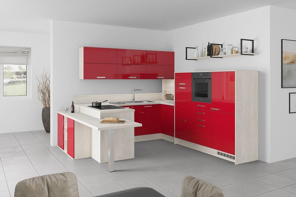 U-Küche in Rot & Ahorn » online kaufen