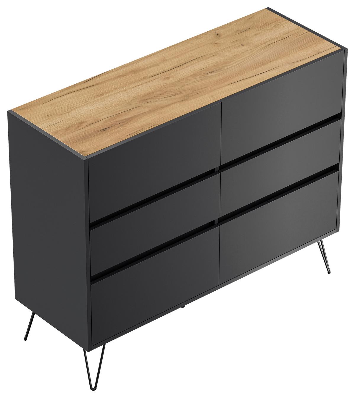 Sideboard Posseik Industrial Graphitfarben/Eichef. B:120 cm - Eichefarben/Schwarz, Design, Holzwerkstoff (120/93,6/42cm) - MID.YOU