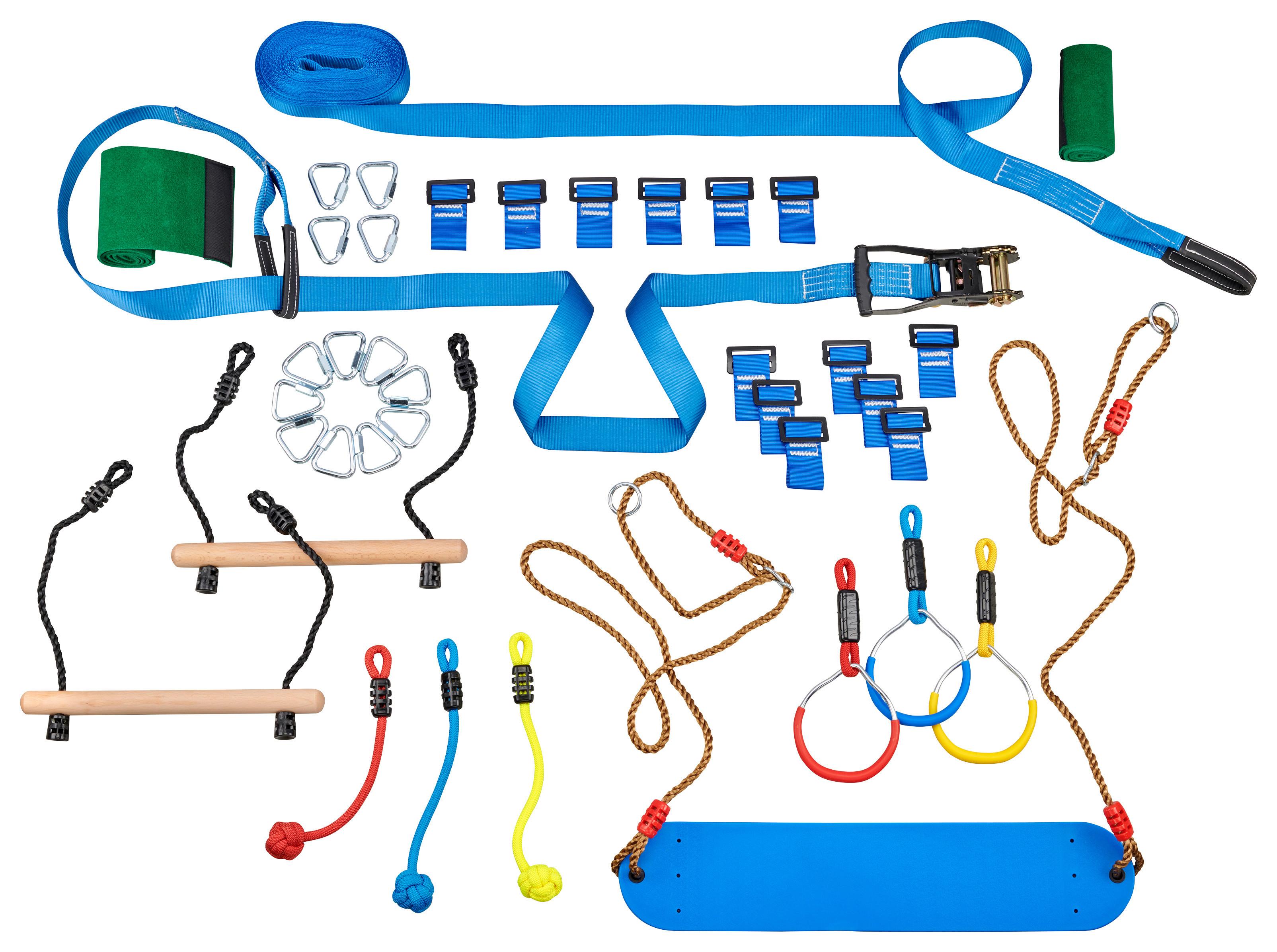 Slackline Ninja-set Blau 15 M + Baumschutz - Blau, Basics, Textil (15cm)