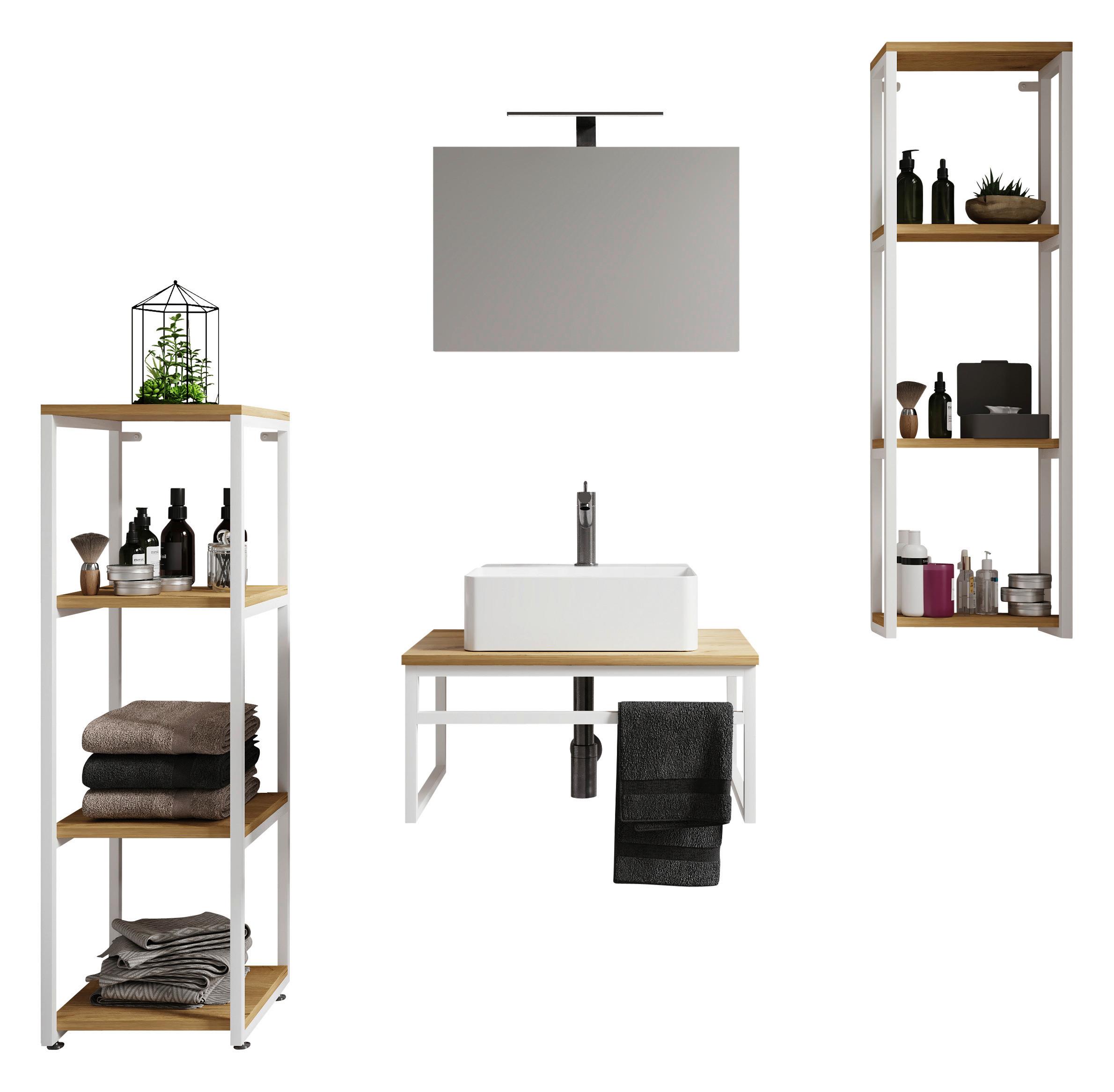 Badezimmer 5--Teilig. Waschplatz "bitila 60" - Honigeiche/Schwarz, MODERN, Glas/Keramik (130cm) - MID.YOU