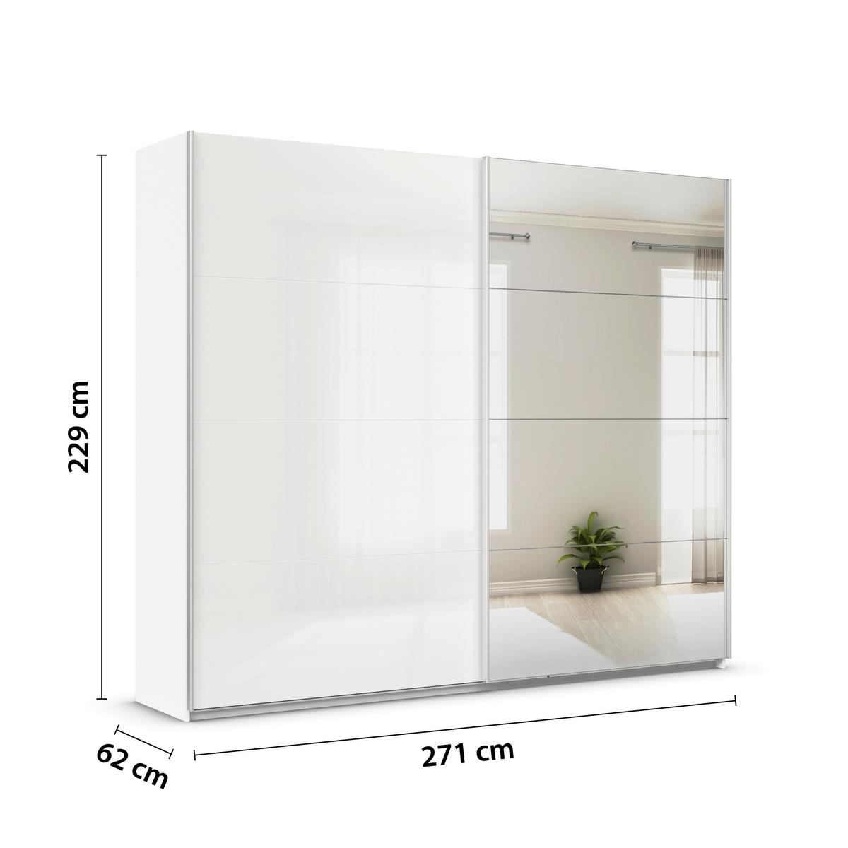 Schwebetürenschrank Feldkirch 271 Maxihöhe - Weiß Hochglanz/Silberfarben, MODERN, Holzwerkstoff (271/229/62cm)