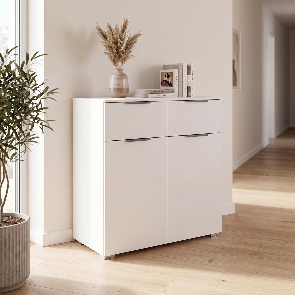 KOMMODE Alabama Weiß B: 80cm - Alufarben/Weiß, MODERN, Holzwerkstoff (80/81/42cm) - Rauch Möbel
