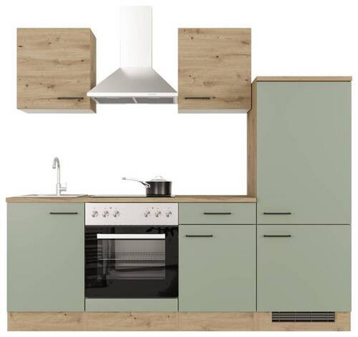 Küchenblock Cara Eiche Artisan/grün B: 220 Cm - Eiche Artisan/Grün, MODERN, Holzwerkstoff (220cm) - FlexWell