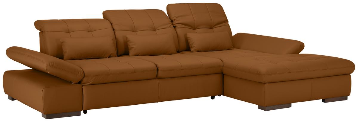Rohová sedačka SANFINO, pravá, tmavooranžová pravá koža - tmavooranžová/chrómová, Konventionell, kov/koža (305/79-96/199cm) - Premium Living