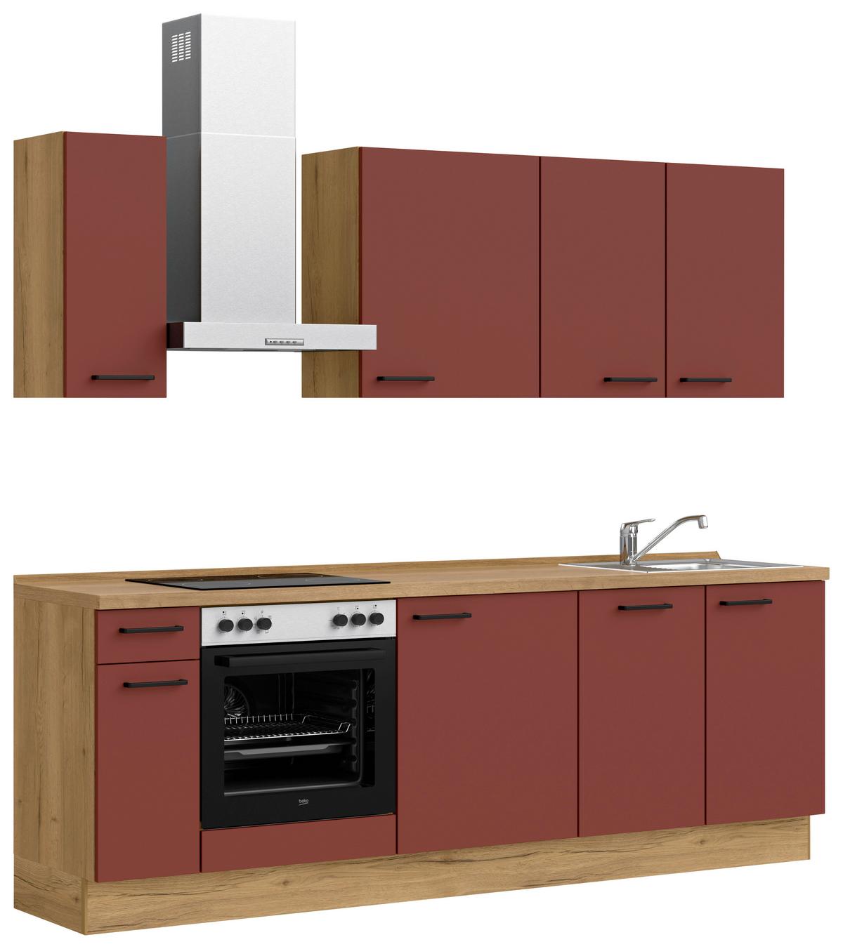 Küchenleerblock Easytouch Low-Line, L9 Links - Eichefarben/Rot, MODERN, Holzwerkstoff (240cm) - Nobilia