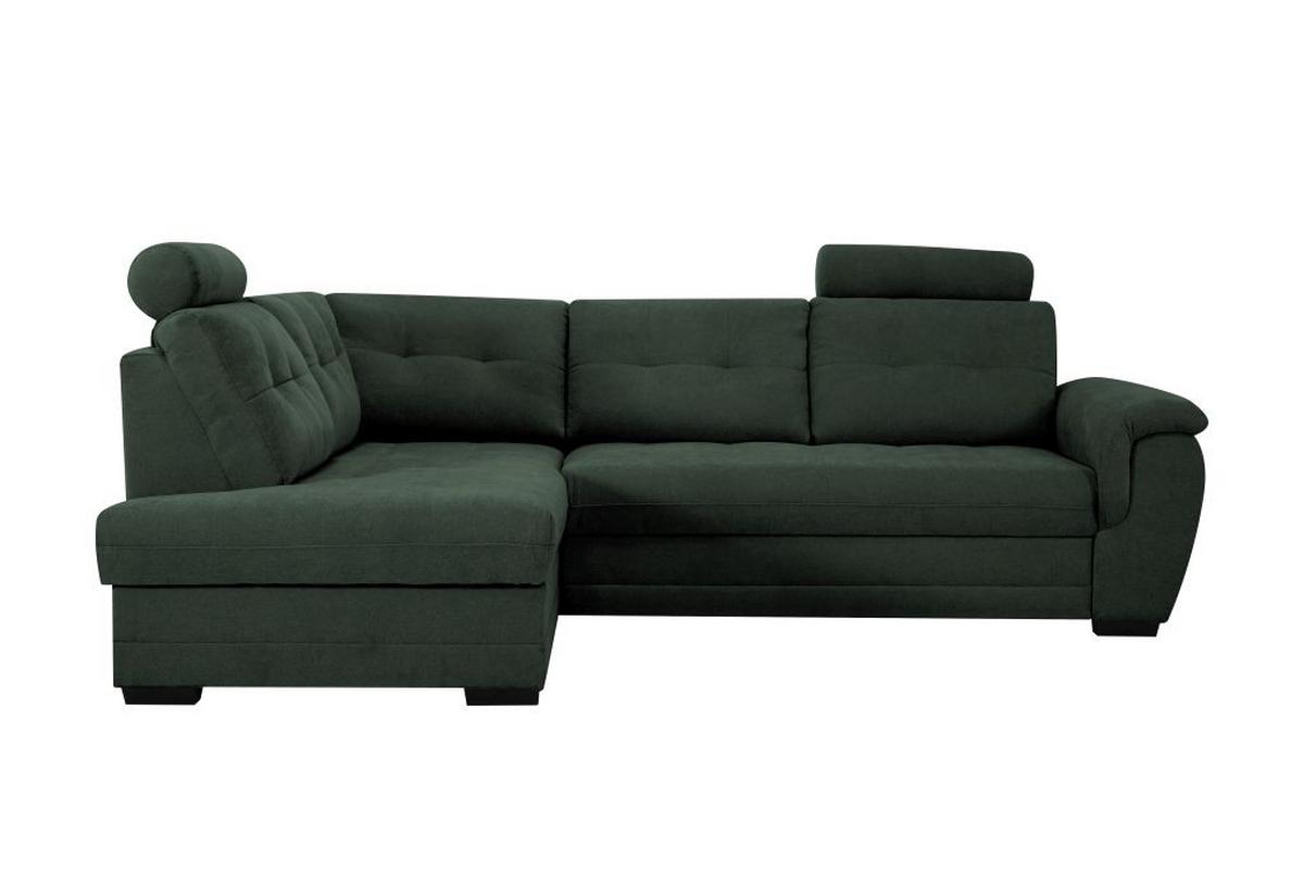 Rohová sedačka FALCO, ľavá, tm.zelená ženilka,2x op.hlavy - čierna/tmavozelená, Konventionell, drevo/kompozitné drevo (183/251cm) - Ondega
