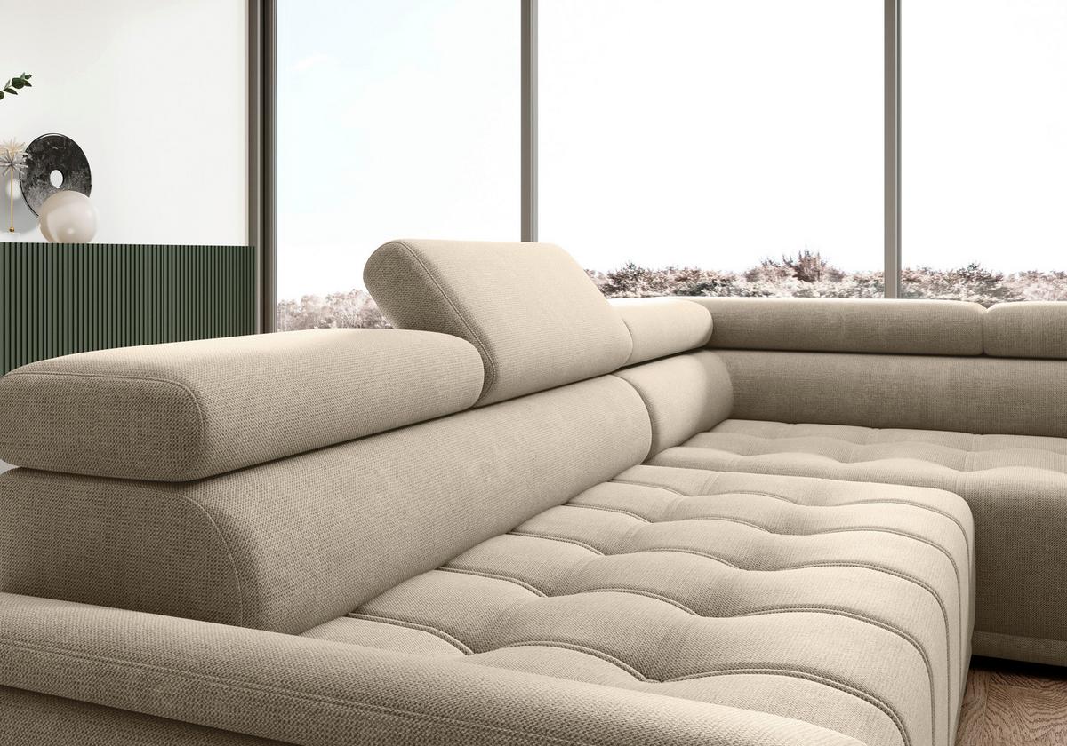 Rohová sedačka GRINALDI, pravá, béžová - čierna/béžová, Modern, textil/plast (283/106cm) - Premium Living