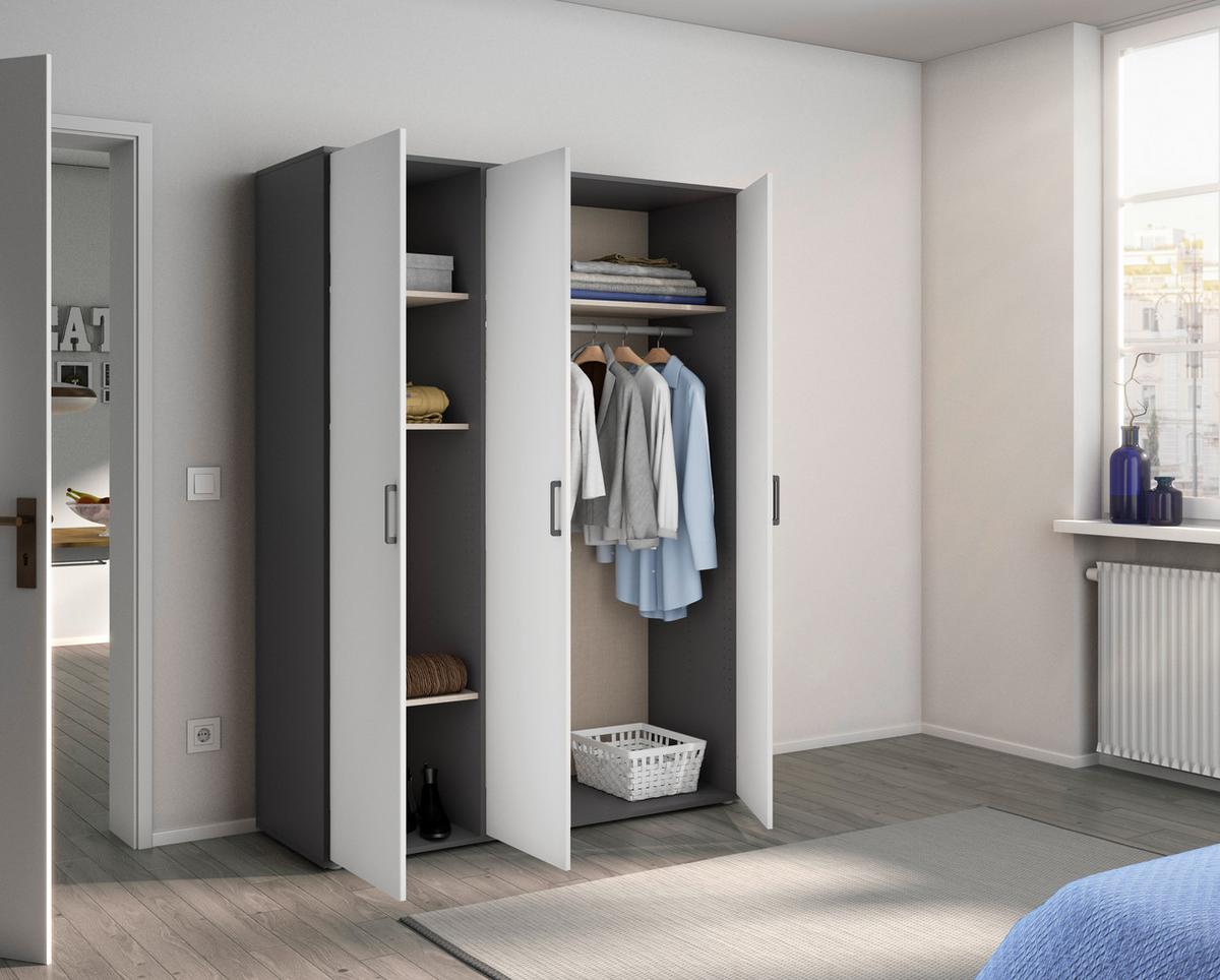Drehtürenschrank Voyager Grau,weiß B: 140 cm - Weiß/Grau, MODERN, Holzwerkstoff (140/194/53cm) - Rauch Möbel